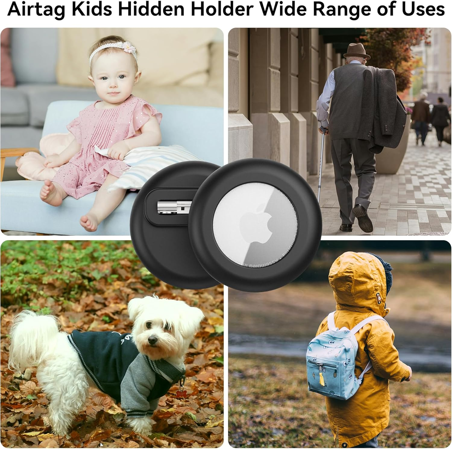 4 Pack for Apple Airtag Holder,Waterproof Silicone Air Tag Case for Kids with Invisible Pin, Safety Pins Hidden inside Clothes,Backpack for Children Elderly image number 6