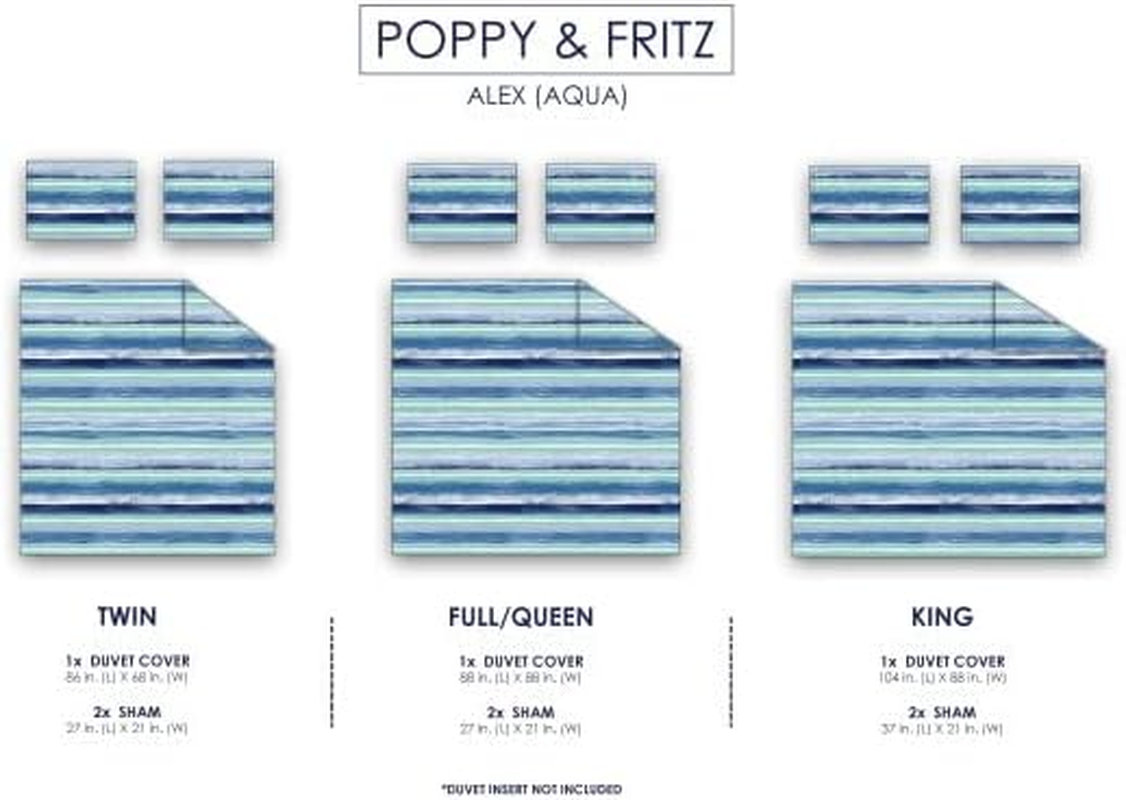 Poppy & Fritz Alex Cotton Duvet Cover Set, Full/Queen, Blue image number 4