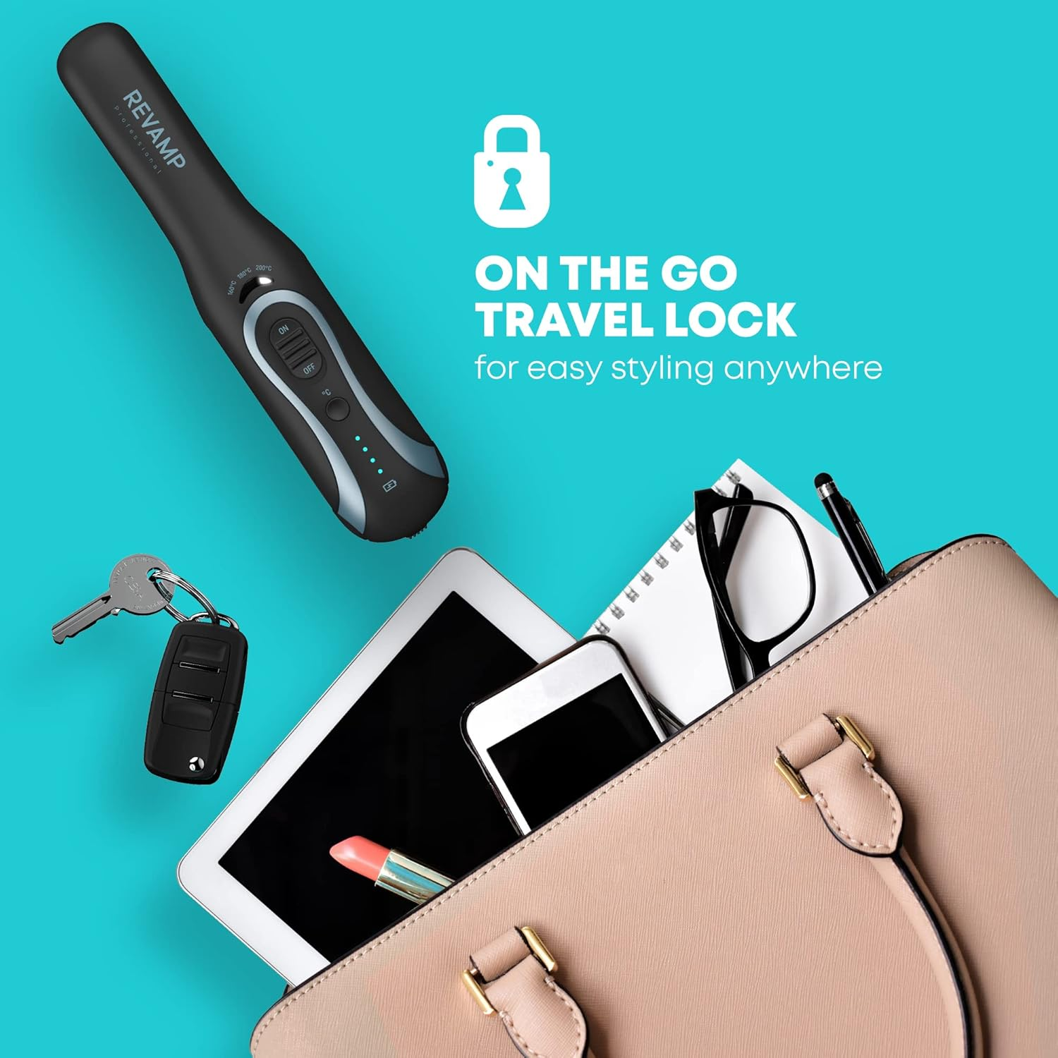 Revamp Cordless Progloss Liberate Shine Hair Straighteners, Compact Ceramic Straighteners with Lithium-Ion Technology for Frizz-Free Hair, Enriched with Progloss Smooth Keratin, Argan and Coconut Oil - Straighteners + 4 Hair Clips image number 6