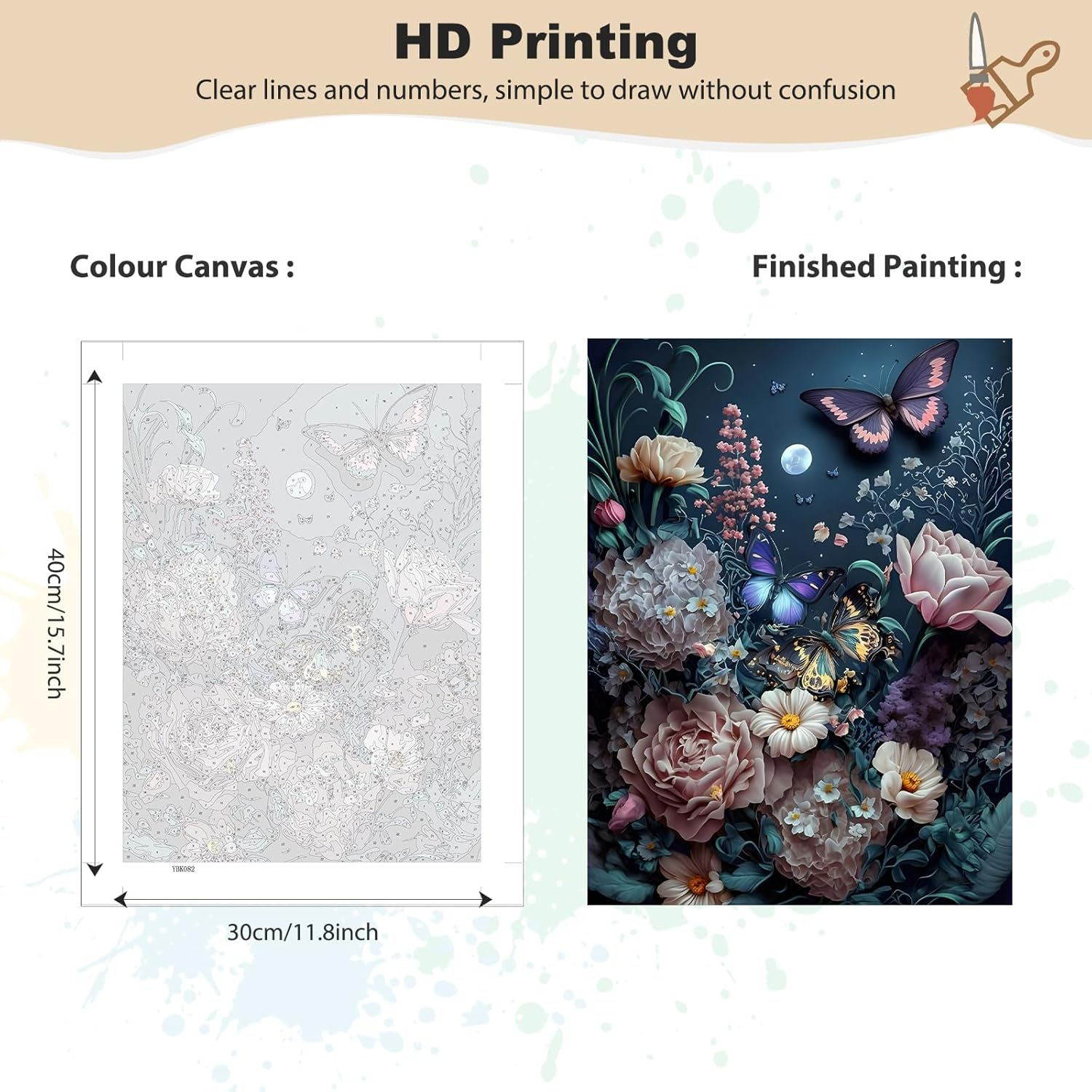 MEIYUDA DIY Paint by Numbers for Adults with Frame Flower, Paint by Numbers Kits Butterfly, Arts and Crafts for Beginner, Paint by Numbers Acrylic Pigment Drawing Paintwork Wall Art 30X40Cm - 02-Florid image number 6