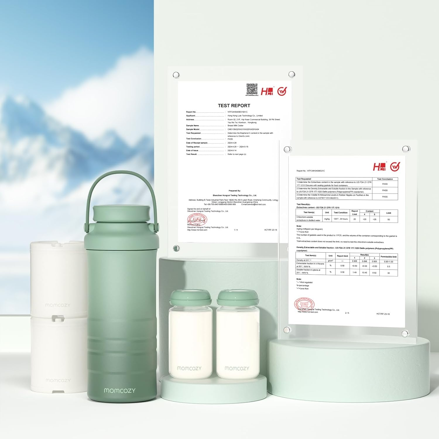 Momcozy 22Oz Portable Breast Milk Cooler for Outdoor, Life Saver with 360&deg; Total Cooling for 24 Hours, Larger Capacity Travel Breastmilk Chiller with 2Pcs Baby Bottles for Breastmilk Storage, Green image number 1