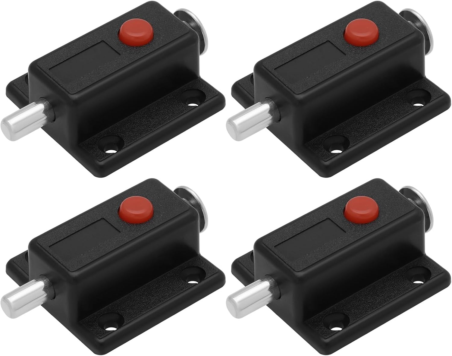 LT Easiyl 4Pcs Black Plastic Push Button Spring Loaded Automatic Door Bolt Latch for Cabinet Doors Wardrobe Doors Cribs Windows (36Mmx37Mm)