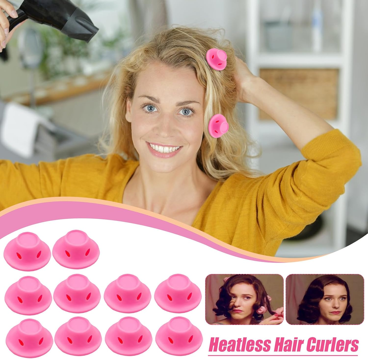 Heatless Curls - No Heat Overnight Hair Curler - Set of 10 Sleeping Curling Tools, Portable Hairdressing Curls for Women Girls
