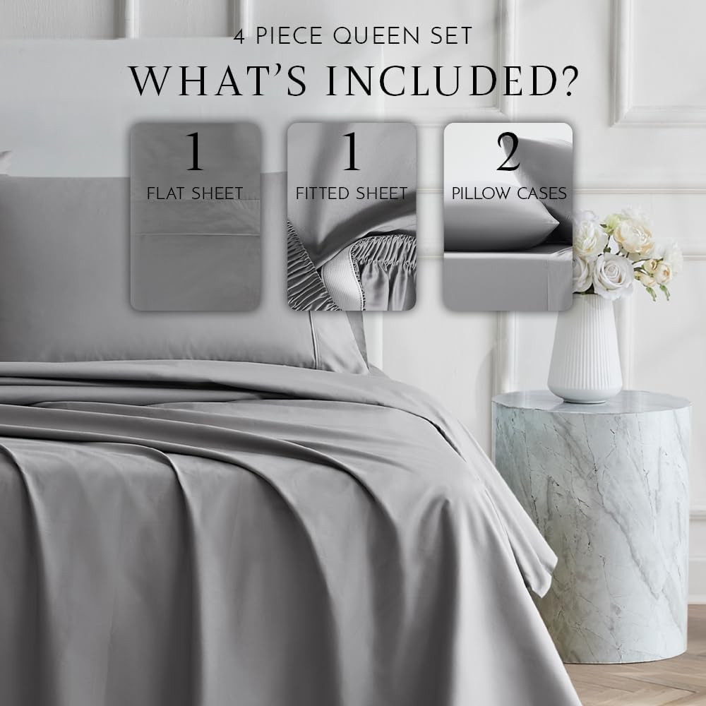Linen Closet Ultimate Percale Dark Gray Queen Set Sheet 4 Piece Set
