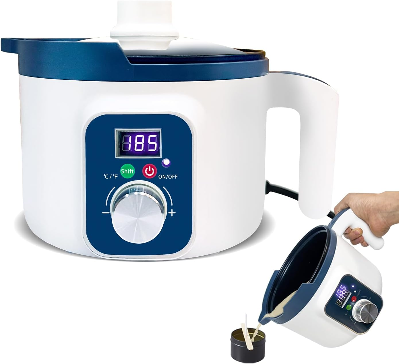 Wax Melting Pot Temperature Control for Candle Making, Electric Wax Melter with Thermostarter, Non-Stick Candle Making Pouring Pot with Spout and Automatic Constant Temp Display image number 1