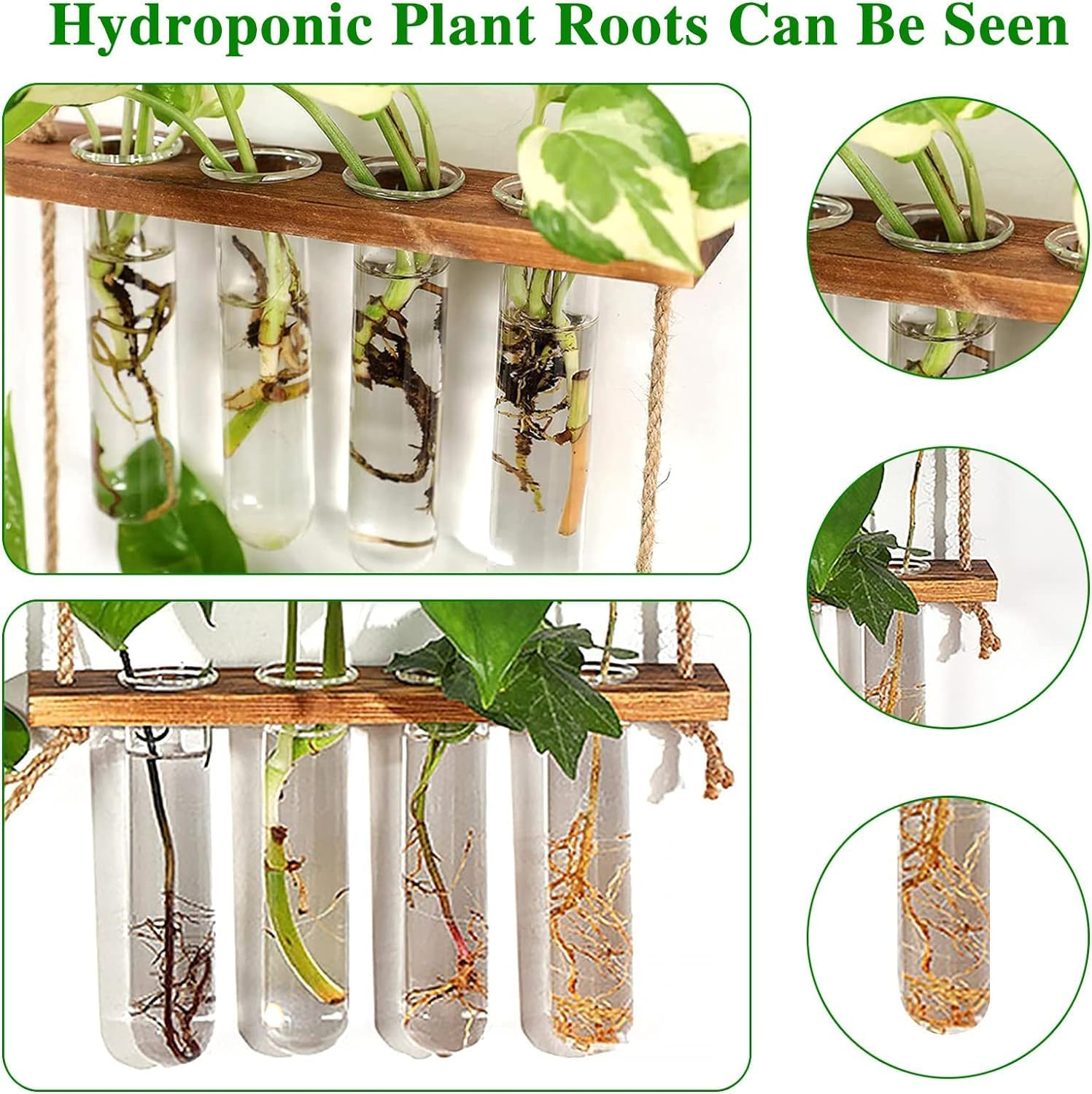 Plant Propagation Station,2 Tiered Test Tube Hanging Plant Holder with Wooden Stand,Propagation Station with Wooden Stand, Propagation Planters Glass Tube for Hydroponic Plant Decor