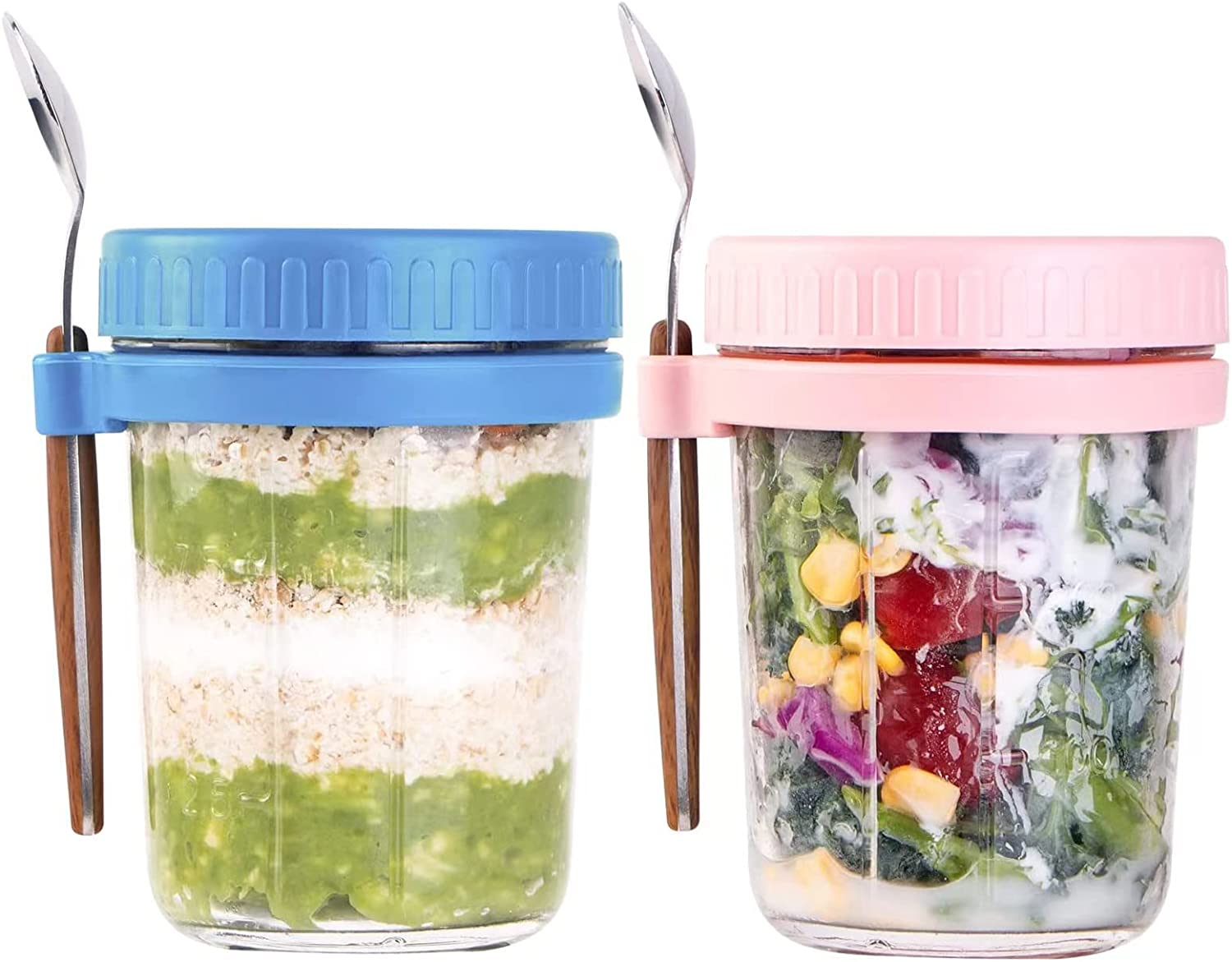 Overnight Oats Containers with Lids and Spoon, 2 Pack Mason Jars for Overnight Oats, 12Oz/350Ml Overnight Oats Jars Glass Oatmeal Container to Go for Chia Pudding image number 3