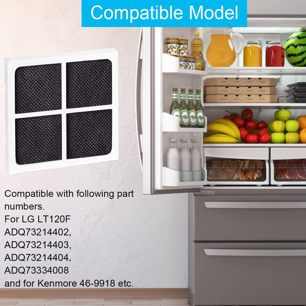 EATBALE Refrigerator Air Filter Fresh Air Filter Replacement for LG LT120F for Kenmore Elite 469918 Refrigerator Air Purifying Air Fridge Filters Replacement Accessories with Cleaning Brush (4Pcs) image number 2