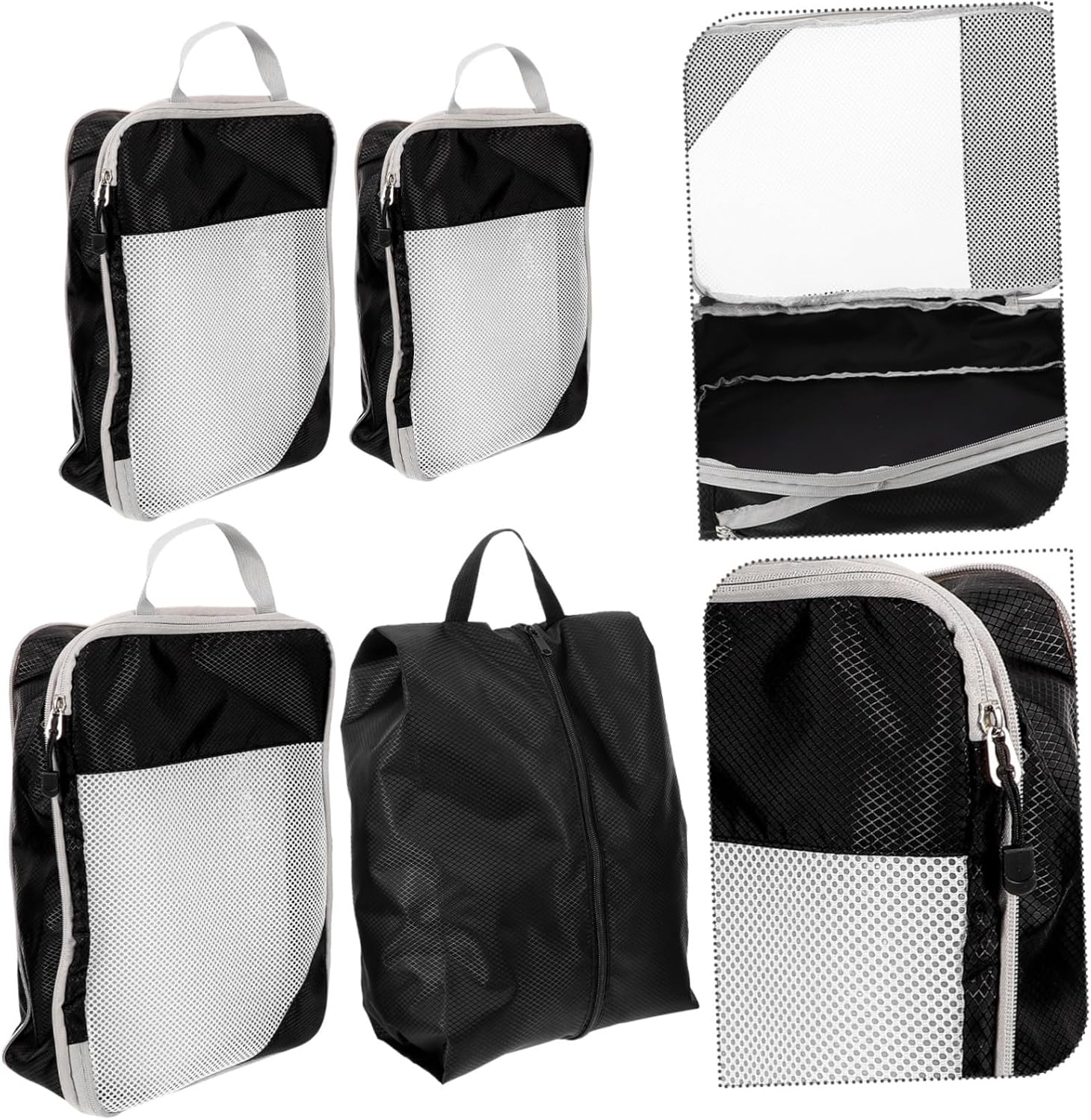 SOLUSTRE 4Pcs Compression Packing Cubes Set with Mesh, Reusable Travel Bags Organizer for Luggage, Clothes and Underwear Storage, Black Clothes Compression Bags for Suitcase Packing in Travel image number 4