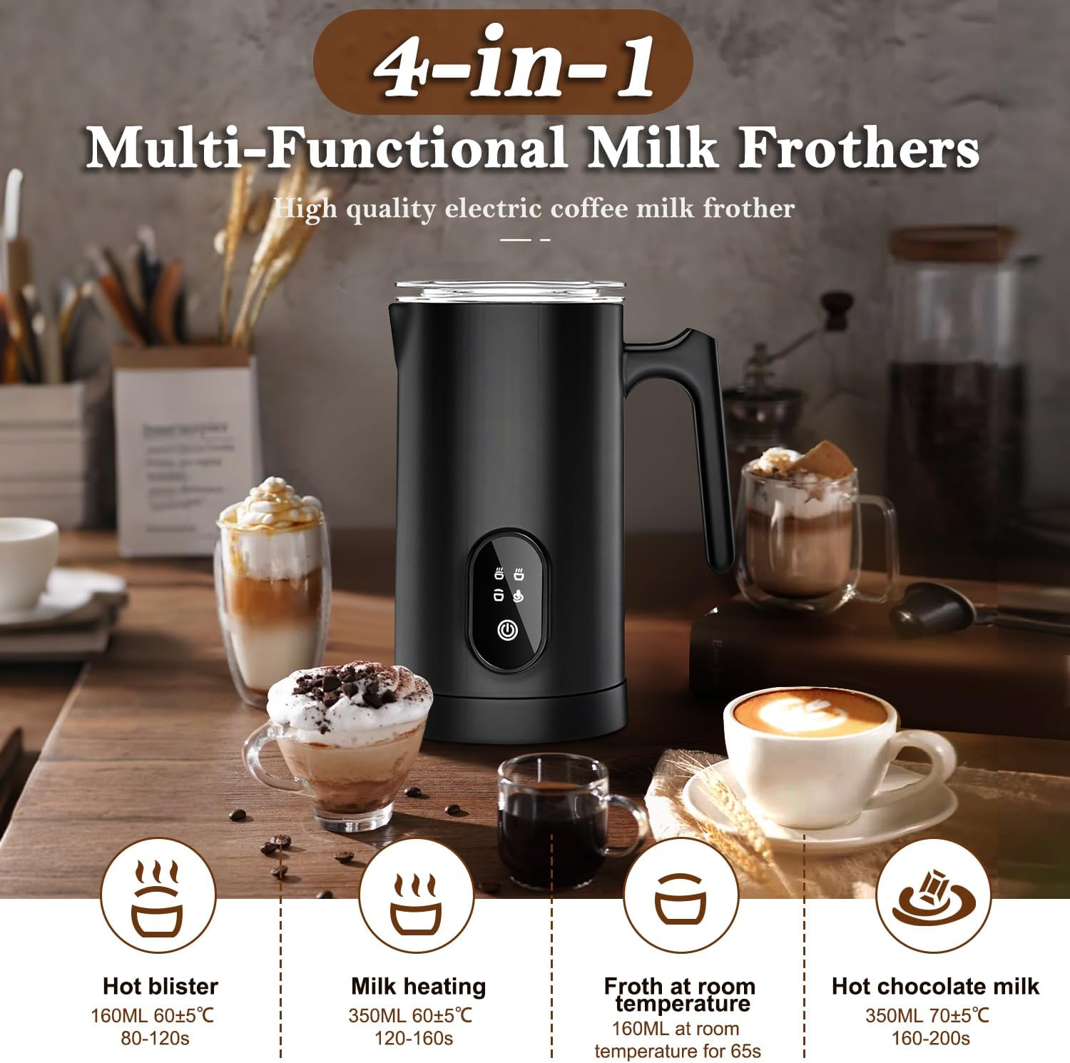 Milk Frother, Necomi Electric Milk Frother, Milk Heater 14.54Oz/430Ml 4 in 1 Coffee Steamer Frother, for Frothing and Heating Milk, for Latte, Cappuccino, Macchiato image number 1