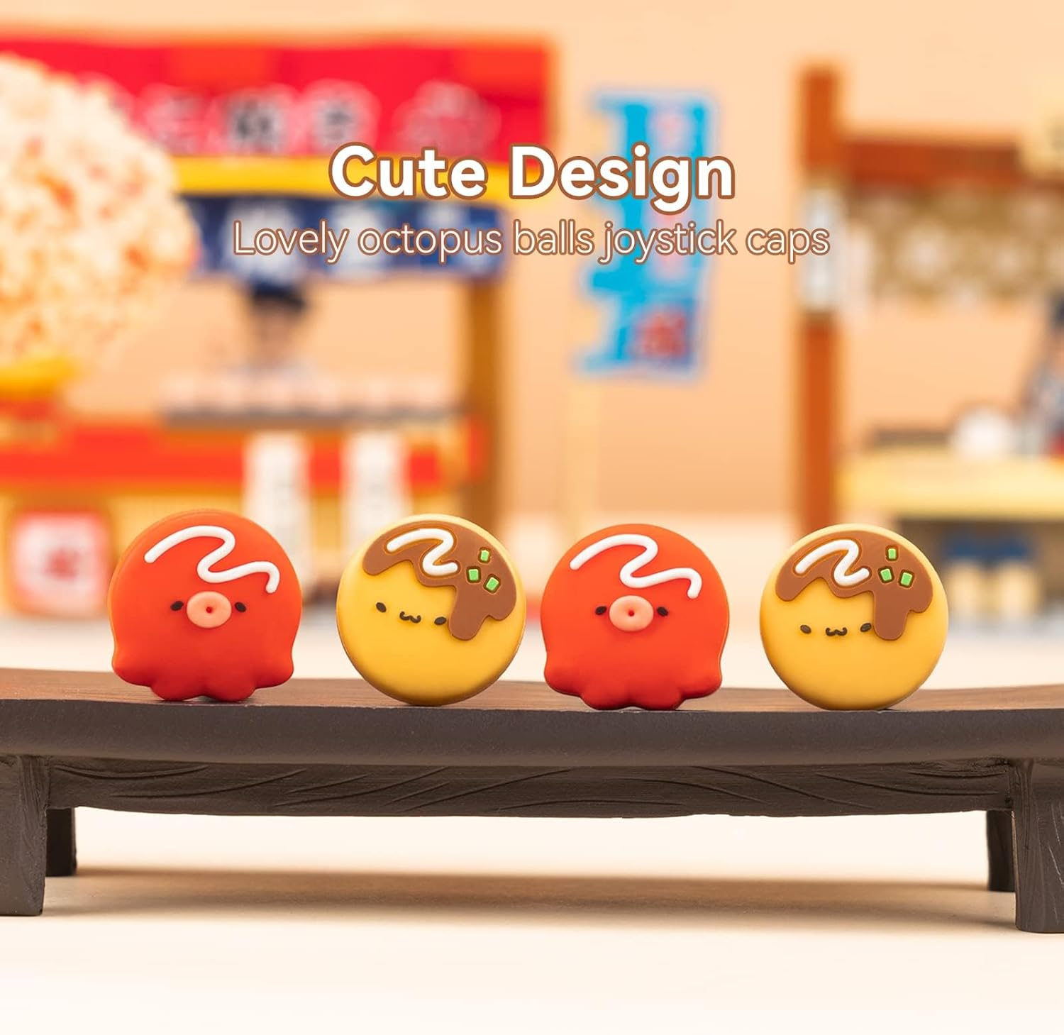 Geekshare Cute Thumb Grip Caps Compatible with Switch/Oled/Switch Lite,Soft Silicone Joystick Rocker Cover,4Pcs- Takoyaki image number 1