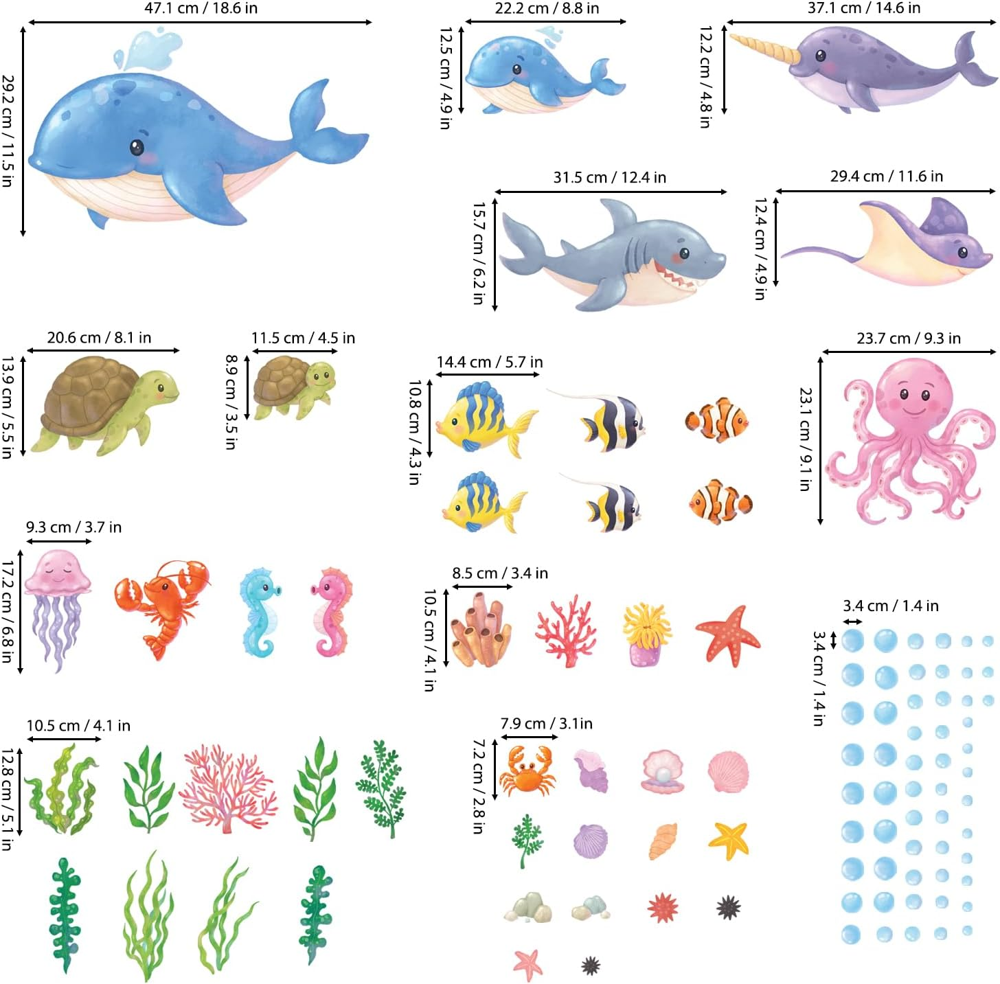 DECOWALL DS12-8081 under the Sea Wall Stickers Ocean Fish Seaweed Decals Turtle Jellyfish Removable Kids Baby Bedroom Nursery Art Home D&eacute;cor Bathroom Decoration Beach Seagrass Colorful Boys Girls image number 6