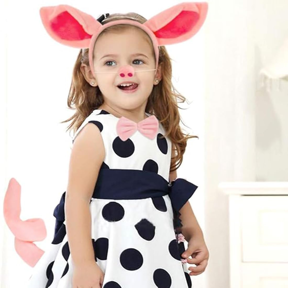 Pig Costume Set, Pig Ears Headband Pig Tail Nose Bow Tie, Animal Fancy Dress Party Accessories for Kids Adult Halloween Birthday Christmas Cosplay Dress up Party Decoration (Pink) image number 2