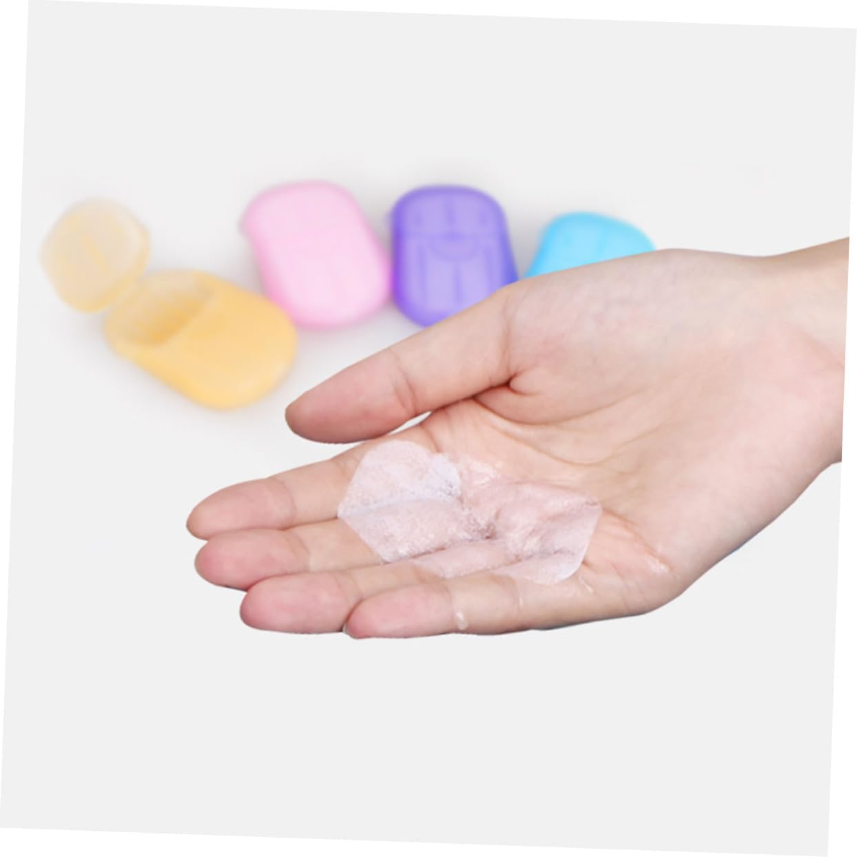 BRIGHTFUFU 8Pcs Travel Soap Flakes Paper Soap Tablets Boxed for Bath Face Hand Wash Safe image number 2