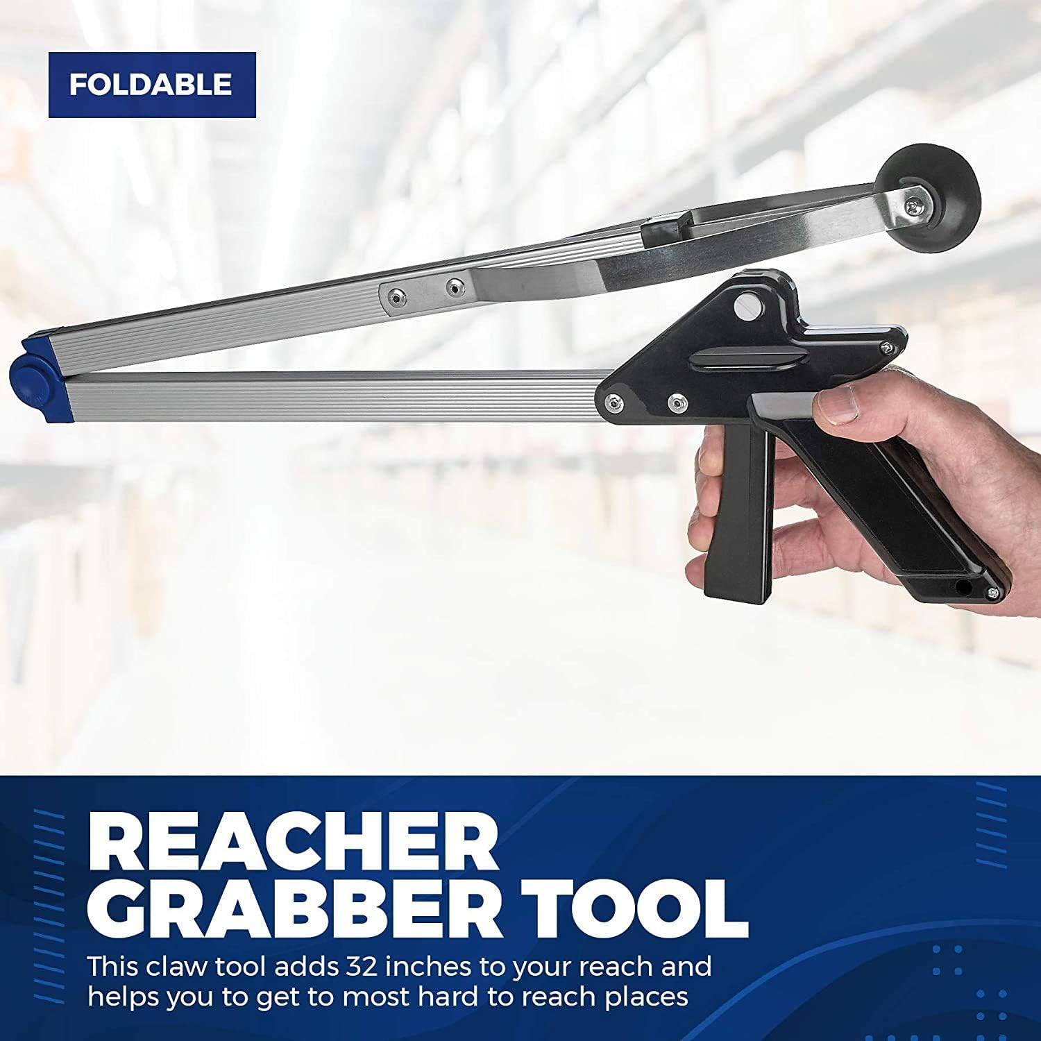 Reacher Grabber Tool - Gripping Device - Lightweight Durable Folding Claw Extends Arm Reach to 32 Inches Ideal Indoor and Outdoor Reaching Mobility Aid and Trash Grabber Picker Upper Tool image number 1