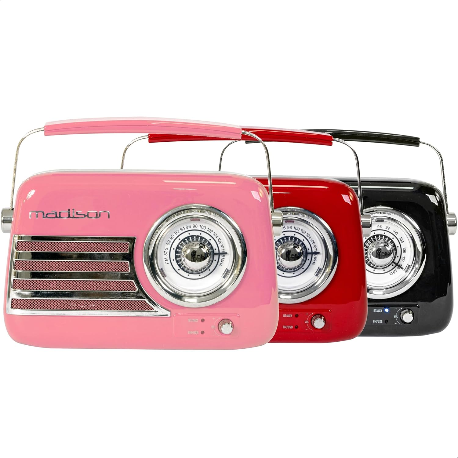 Madison - FREESOUND-VR40P - 30W Vintage Long Life Battery Radio with Bluetooth, USB and FM - Pink image number 3