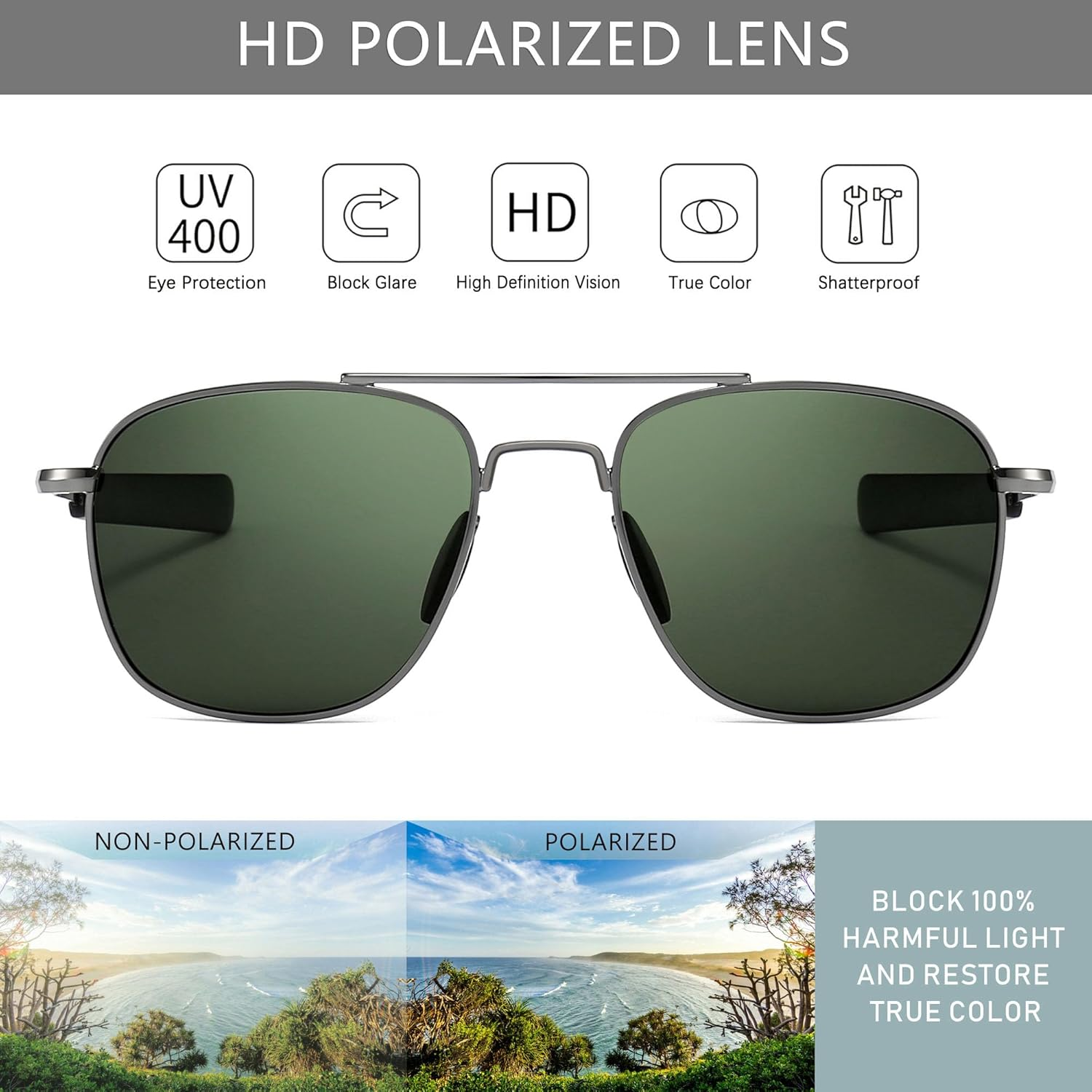 SUNGAIT Men'S Military Style Polarized Pilot Aviator Sunglasses Bayonet Temples image number 3