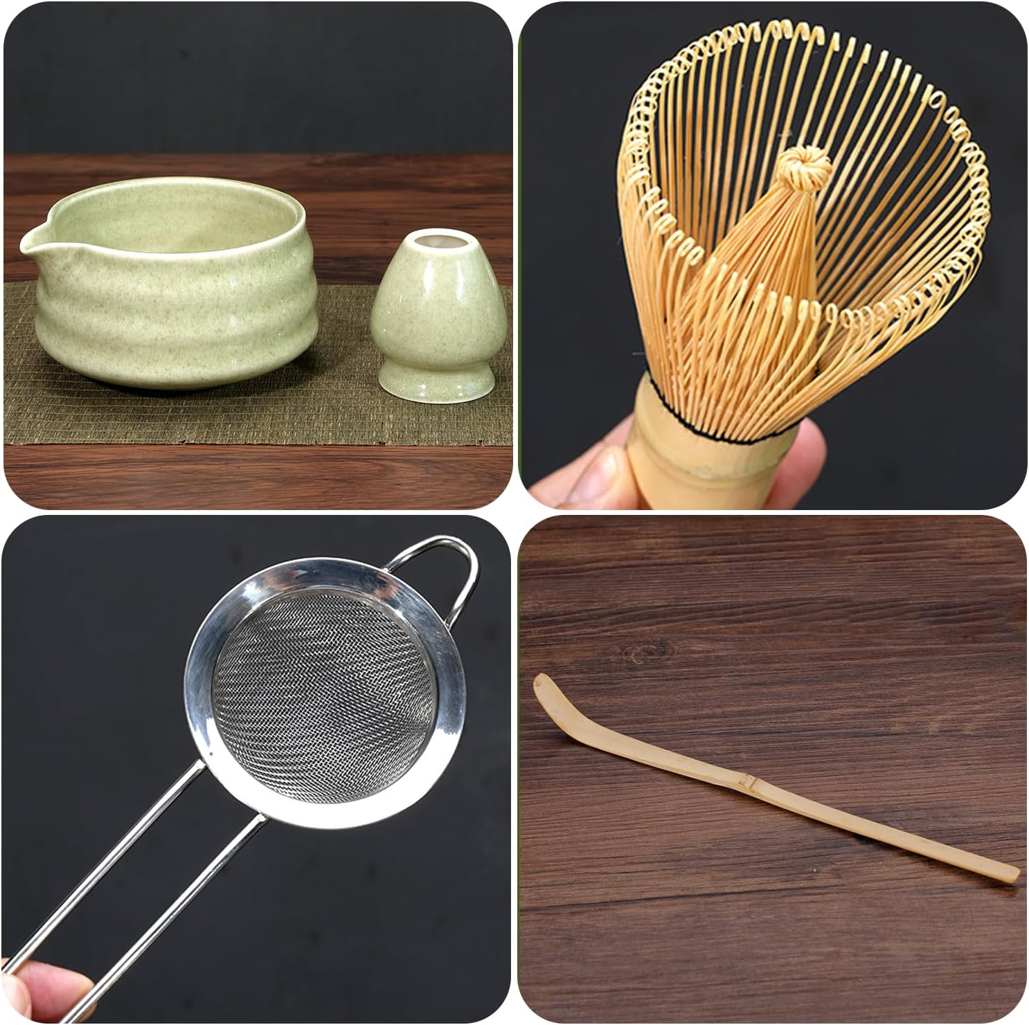 Matcha Set, Japanese Tea Set Includes Matcha Bowl with Spout, Matcha Whisk Holder, Bamboo Matcha Whisk and Sifter Scoop, 17 Oz Mottled Tea Green Glaze Ceramic Matcha Kit for Tea Lovers image number 1