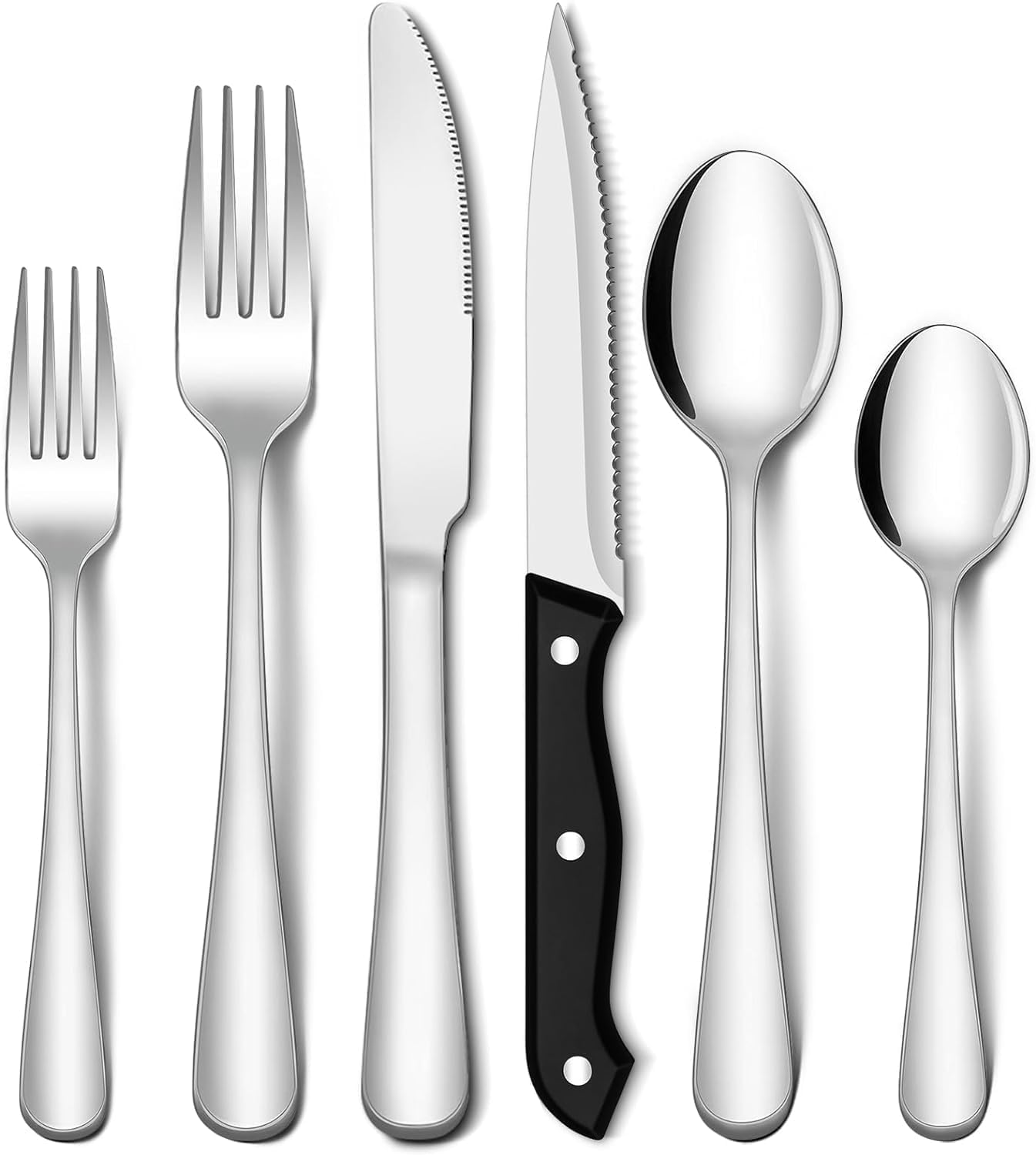 48 Piece Silverware Set Service for 8,Premium Stainless Steel Flatware Set,Mirror Polished Cutlery Utensil Set,Durable Home Kitchen Eating Tableware,Include Fork Knife Spoon,Dishwasher (Silver)