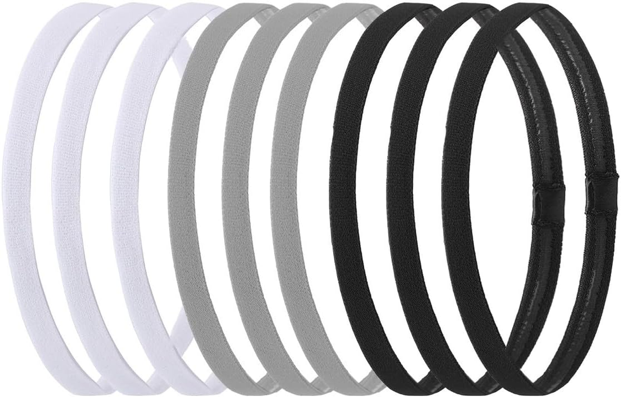 Hexchasty 9Pcs Elastic Thin Headbands for Women Stretchy Skinny Headbands Sports Athletic Hair Bands for Women Men Girls Boys Teen Black Multi-Colored