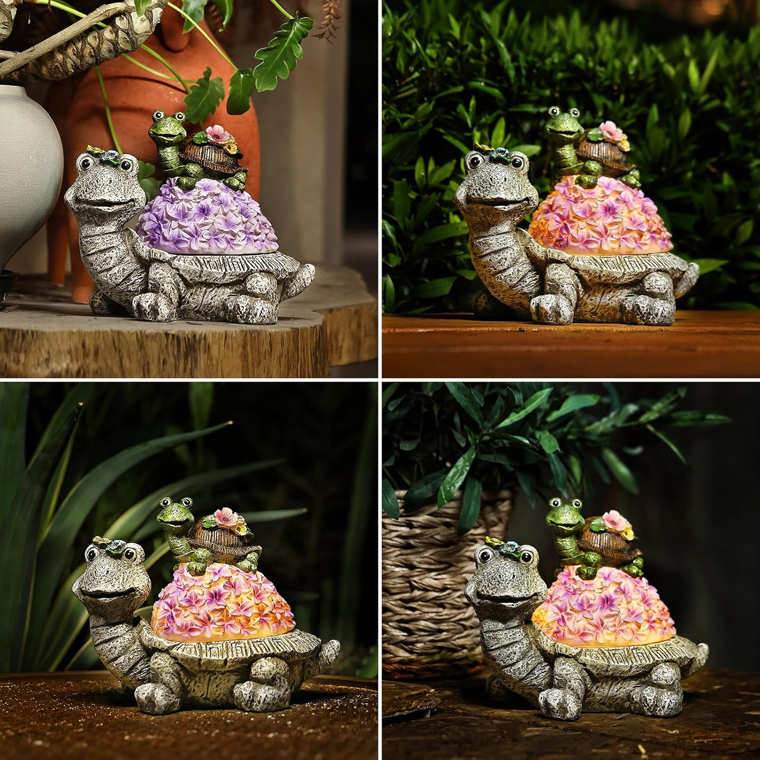 Solar Flower Turtles Statue for Outdoor, Waterproof outside Tortoise Figurines Decor with LED Lights, Suitable for Garden, Yard, Lawn, Porch, Patio, Balcony - Gifts for Grandma Mom Women image number 4