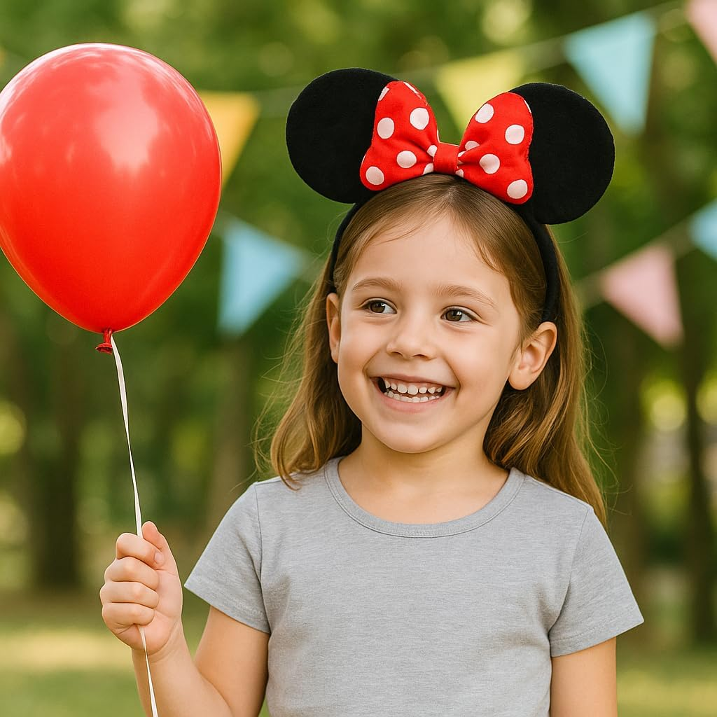 Mouse Ears Headband with Red Polka Dot Bow &ndash; Kids Costume Hair Accessory for Fancy Dress, Cosplay, Birthday Parties &ndash; Available in a 1, 3 or 5 Pack Set image number 3