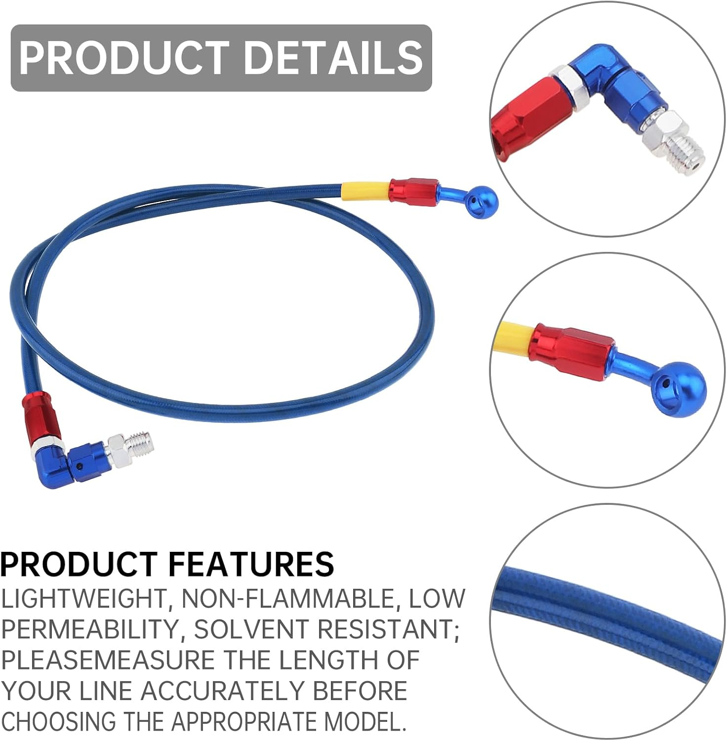 Windance 39Inch/100Cm 28 90 Degree M10 Brake Line Fit for Motorcycle Scooter ATV Dirt Pit Bike, Stainless Steel Braided Hydraulic Brake Oil Hose (Blue) image number 5