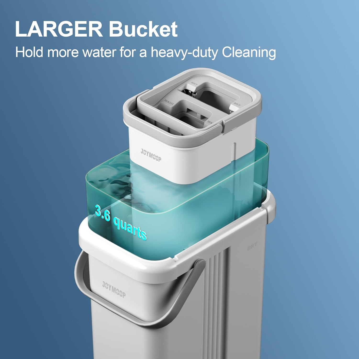 JOYMOOP Mop and Bucket Set with Wringer, Dust Mops for Floor Cleaning, Wall Cleaner with Long Handle, Microfiber Mop - White Bucket with 3 Reusable 15" Microfiber Pads image number 4