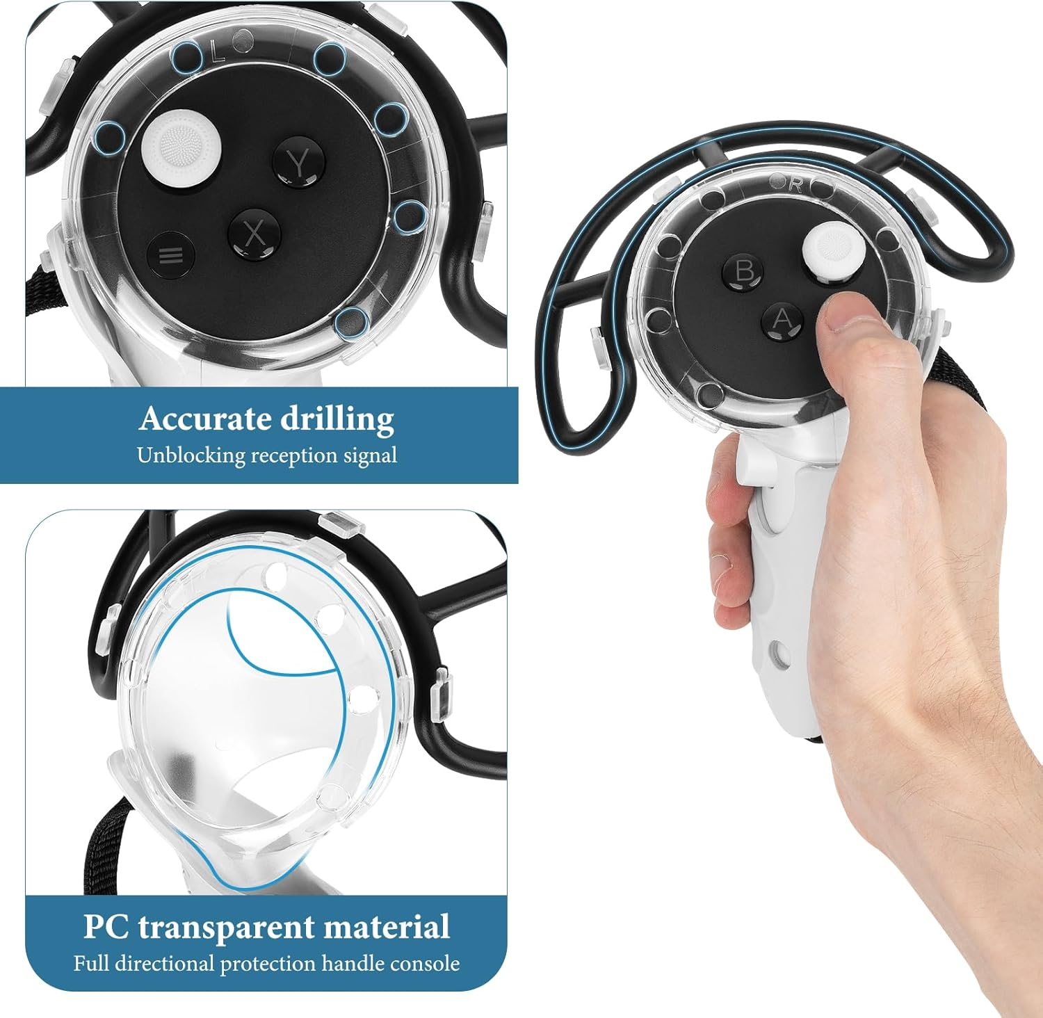 Geekria Anti-Collision Protection Frame Cover Set Compatible with Meta Q3, VR Controller Grips Cover, PC Clear Cover with Knuckle Strap Rocker, Handle Bumper Guard Set (White, 1 Pair) image number 1