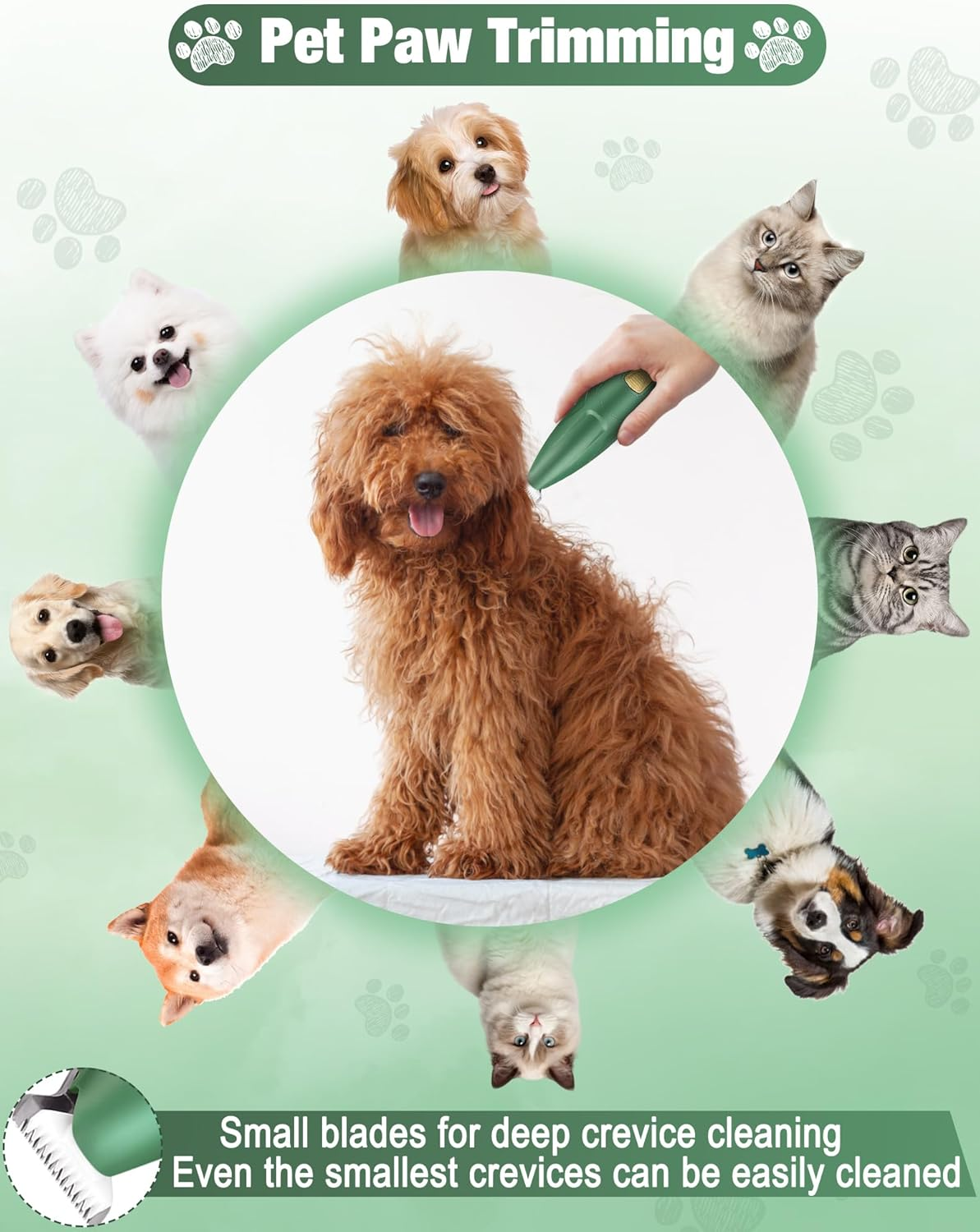 LEYOUFU Dog Paw Trimmer for Grooming, Cordless Small Pet Hair Grooming Clippers Low Noise Dog Clipper Shaver for Grooming Cat'S Dog'S Hair around Paws, Eyes, Ears, Face, Rump (Green) image number 4