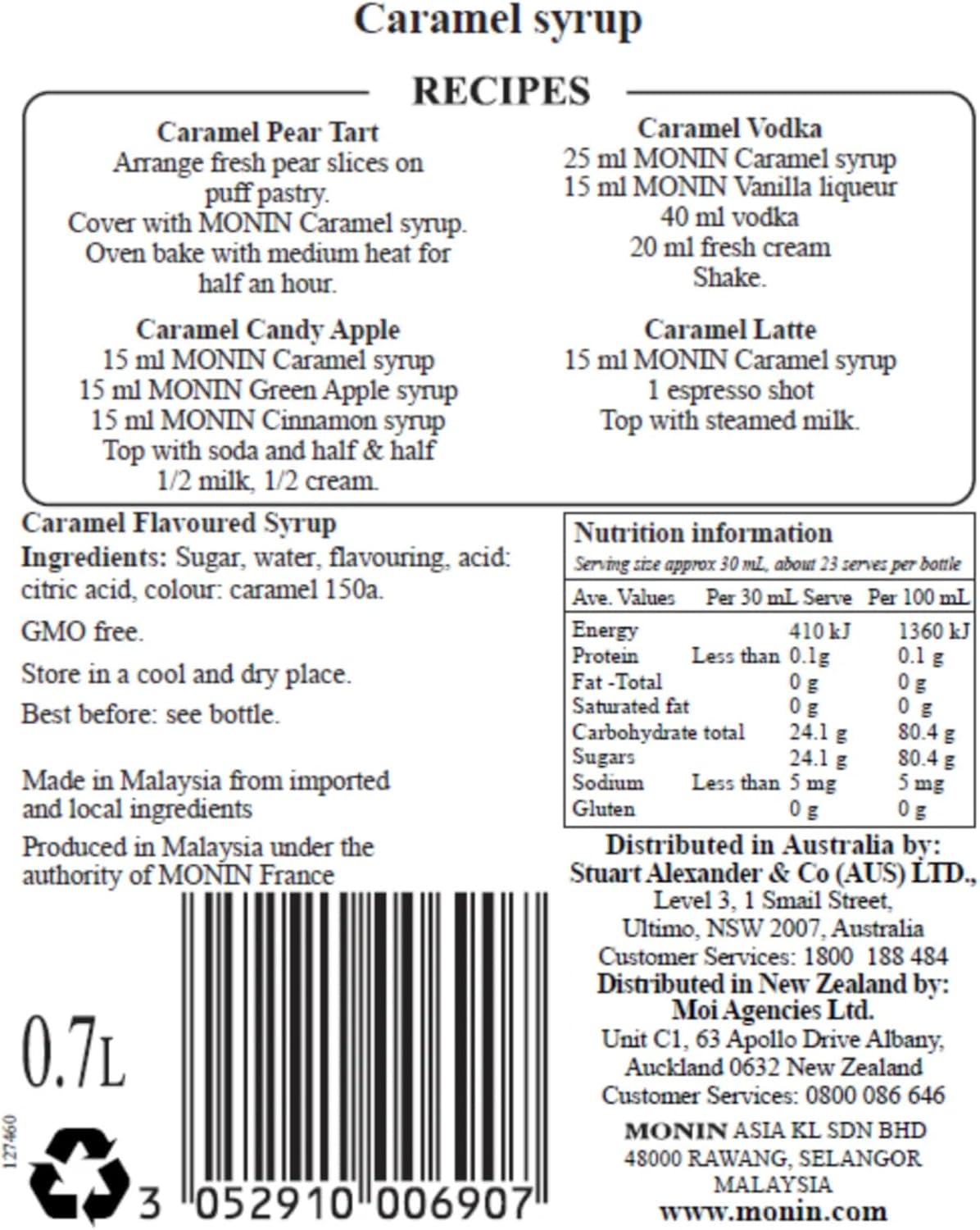 MONIN Syrup Caramel, 700 Ml (Pack of 6)