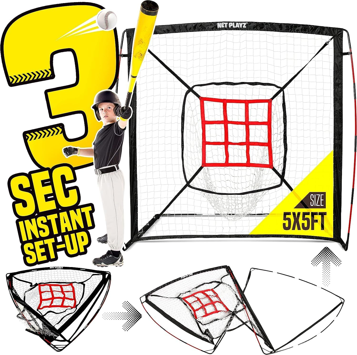 Baseball Net - Pitching Net Hitting Net Batting Practice Net (9 Strike Zone, Portable & Quick-Fold) Baseball Gifts for Kids Children & Teens | Training Aids Equipment image number 1