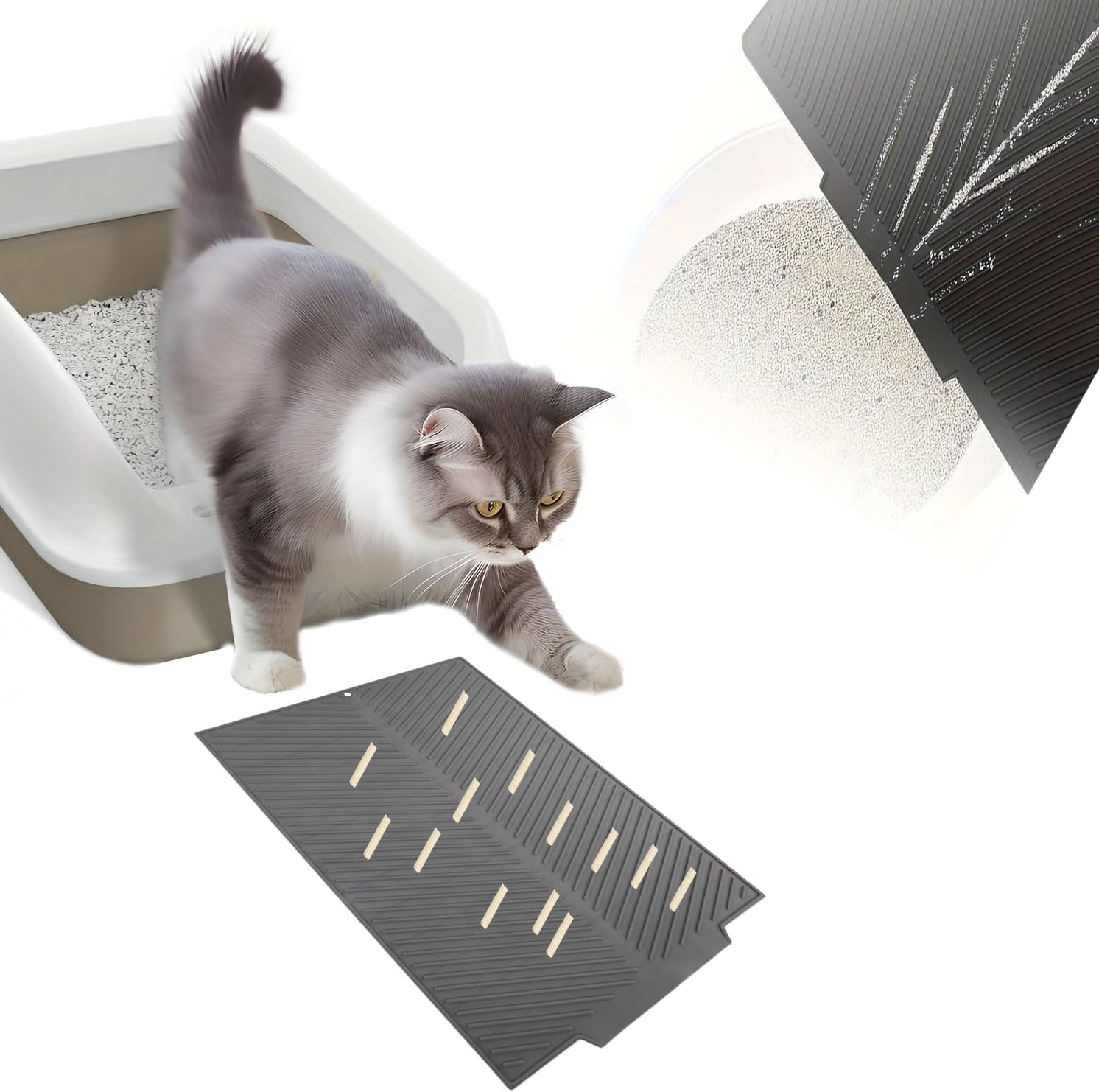 Cat Litter Tray Mat, Waterproof Cat Litter Tray Mat, Cat Litter Tray Mat, Cat Litter Mat, Non-Slip Cat Litter Mat, Silicone, Easy to Clean, Grey, 41 X 51 Cm image number 3