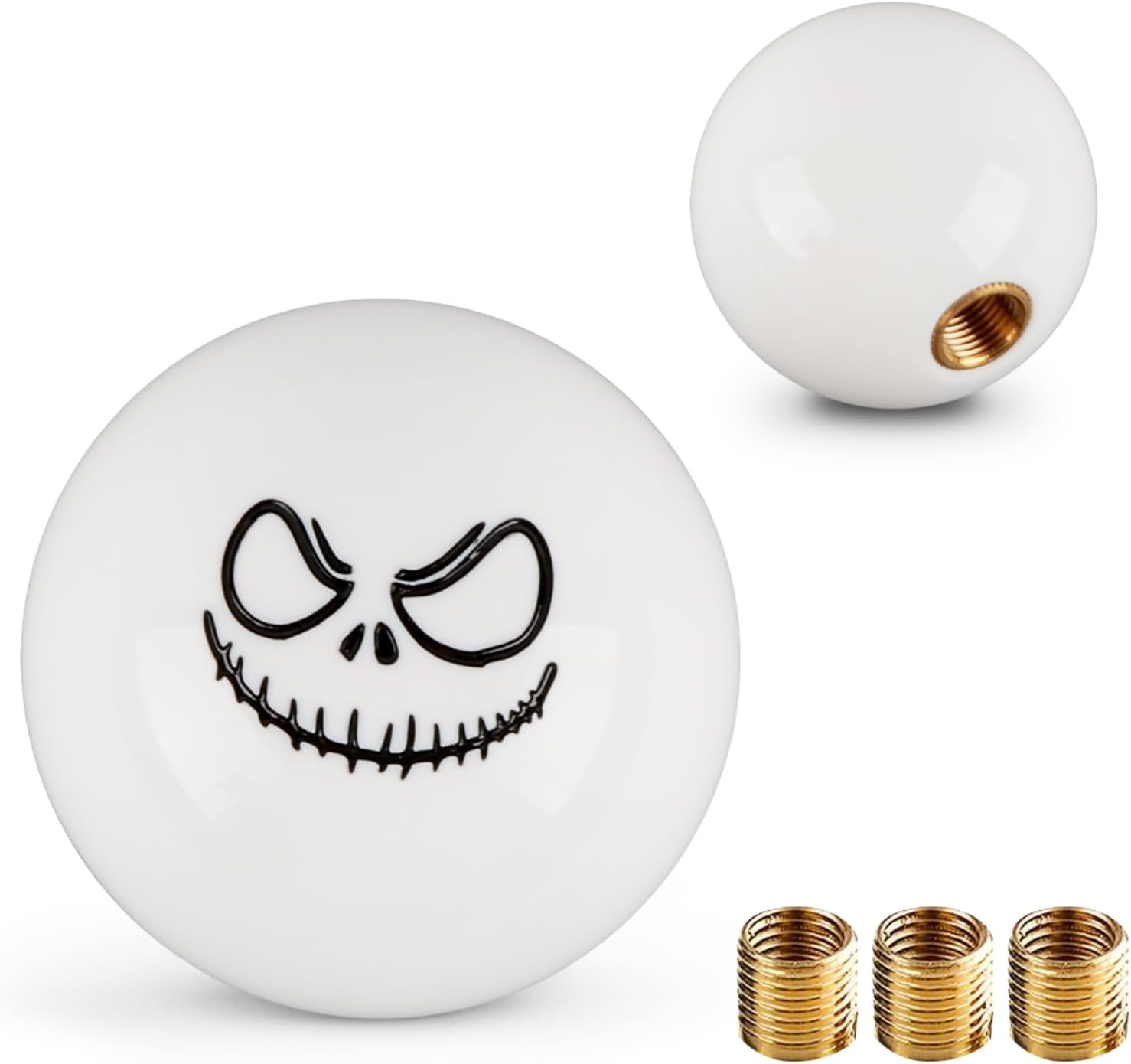 Zurligi round Ball Smiley Expression Shift Knob, Universal Shift Knob, round Head with M8*1.25, M10*1.25, M10*1.5 Adapter, Universal Fit Compatible with Manual Car (White)