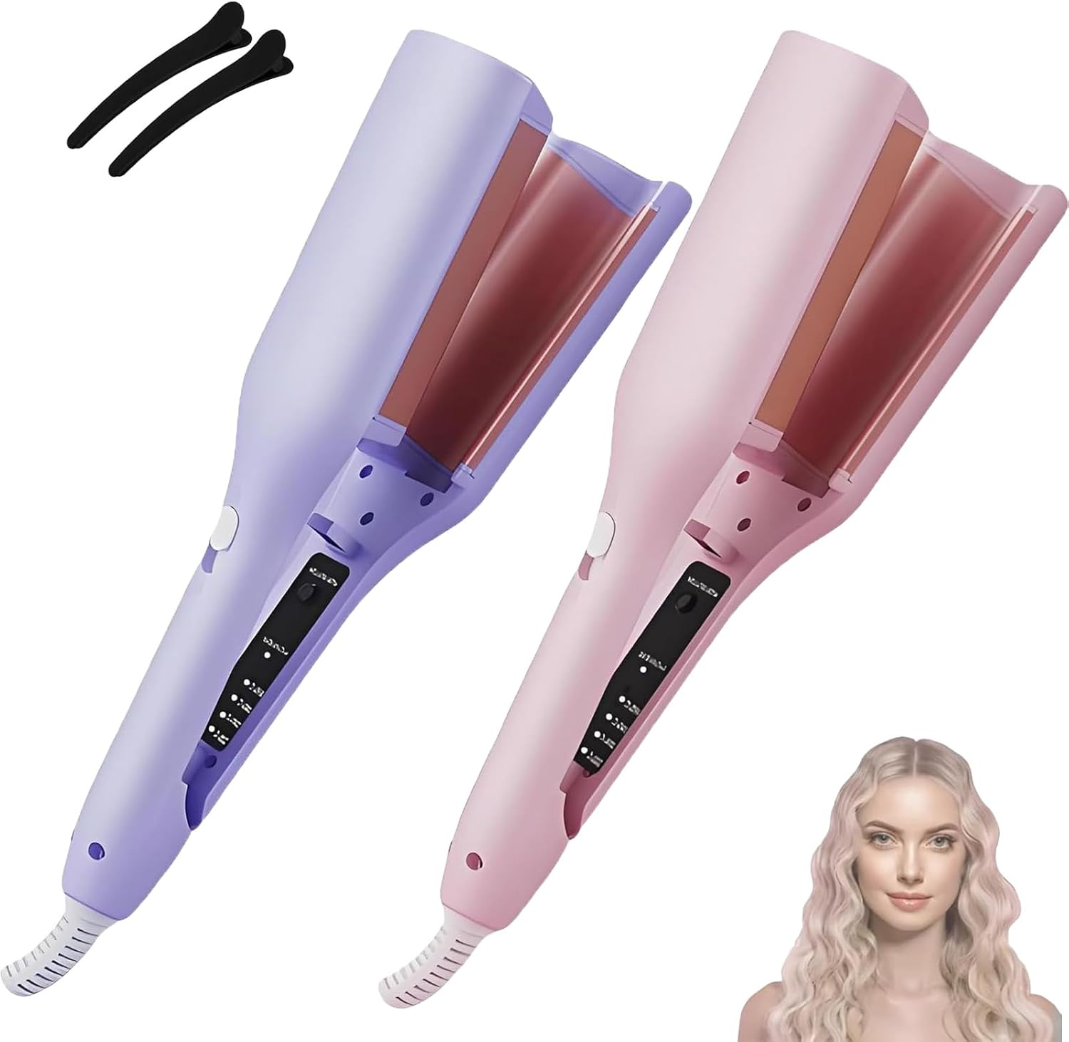 Homessencials Hair Styling Tool with Negative Ionic Technology, Homessencials French Curls Iron, Adjustable Temperatures for Quickly Creating Smooth Waves (Purple)