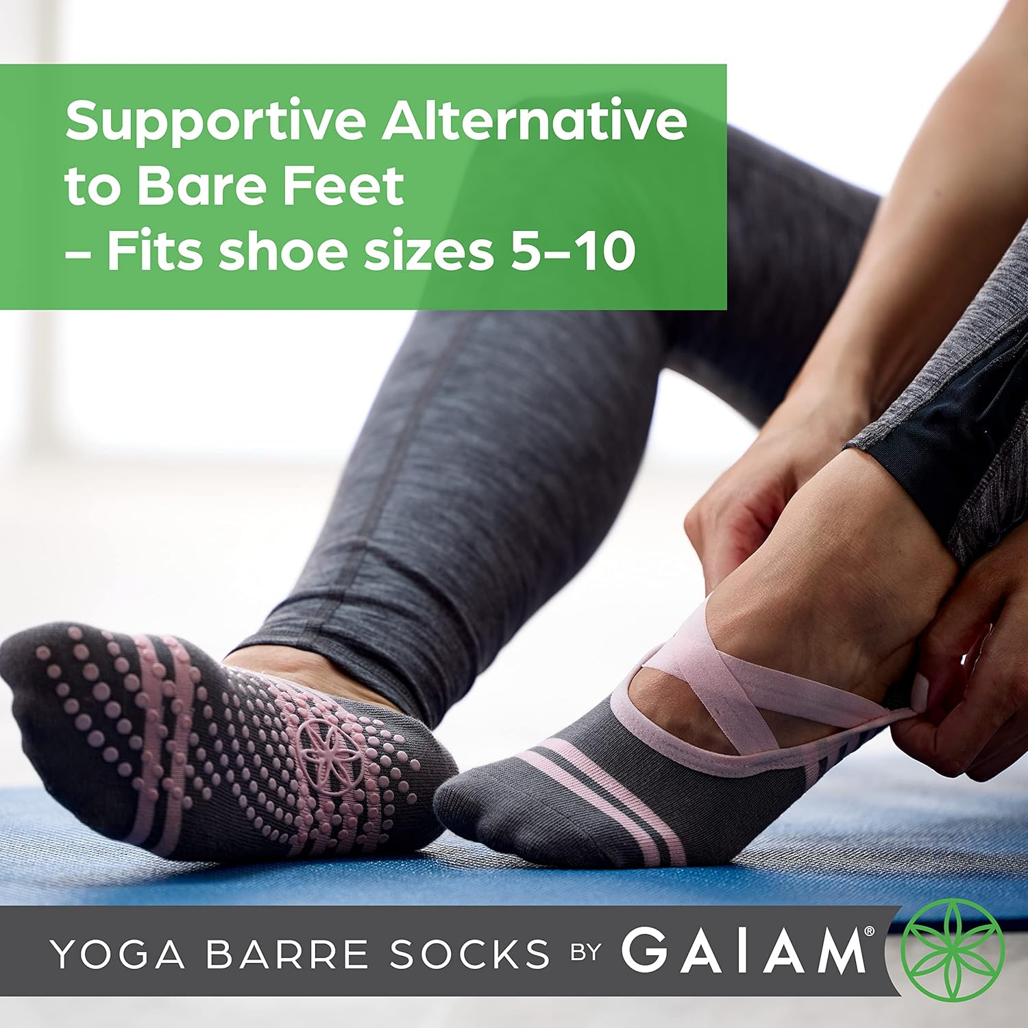 Gaiam Yoga Barre Socks - Non Slip Sticky Toe Grip Accessories for Women & Men - Black/Grey/Pink image number 6