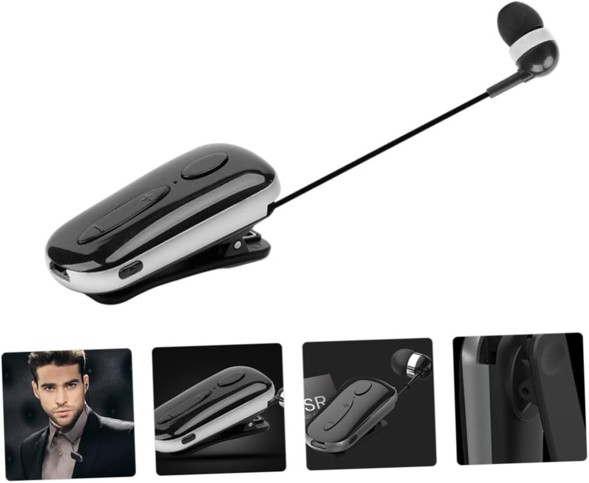 Mikinona Wireless Retractable Clip-On Wireless Earbuds for Sports with Mic Professional Workout Headphones Black Dc5V