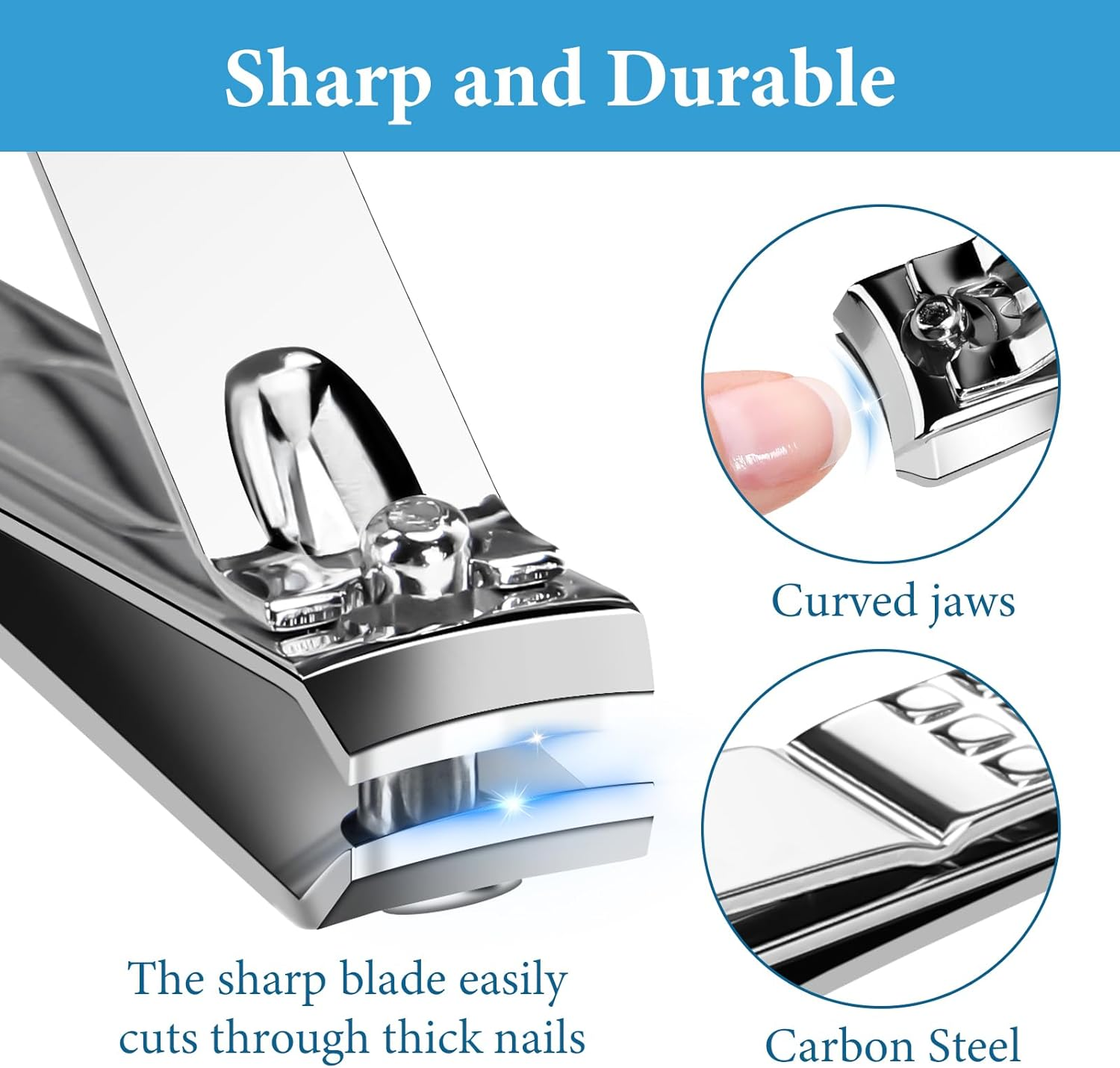 Euqvunn 3 Pcs Nail Clippers Set, Toe Nail Clippers for Thick Nails, Toenail Clippers with Nail File and Angled Fingernail Clippers, Carbon Steel Nail Cutter for Men Women Seniors image number 5