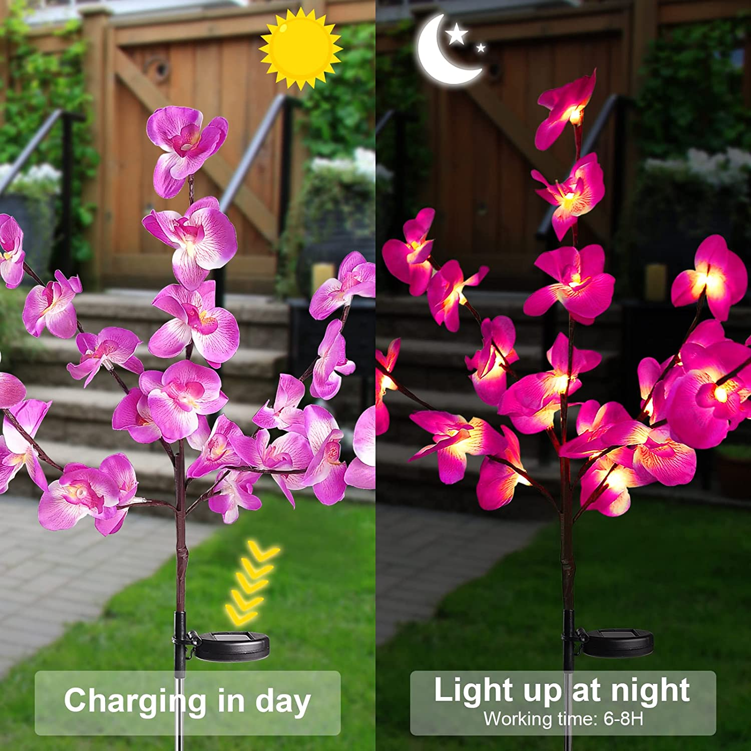 Solar Garden Flower Light,Waterproof Solar Powered Orchid Lights with 40 Flower,2 Mode Decorative Lights with Solar Panel for Patio Yard Villa Lawn Pathway Decoration,Solar Landscape Path Light&hellip; image number 2