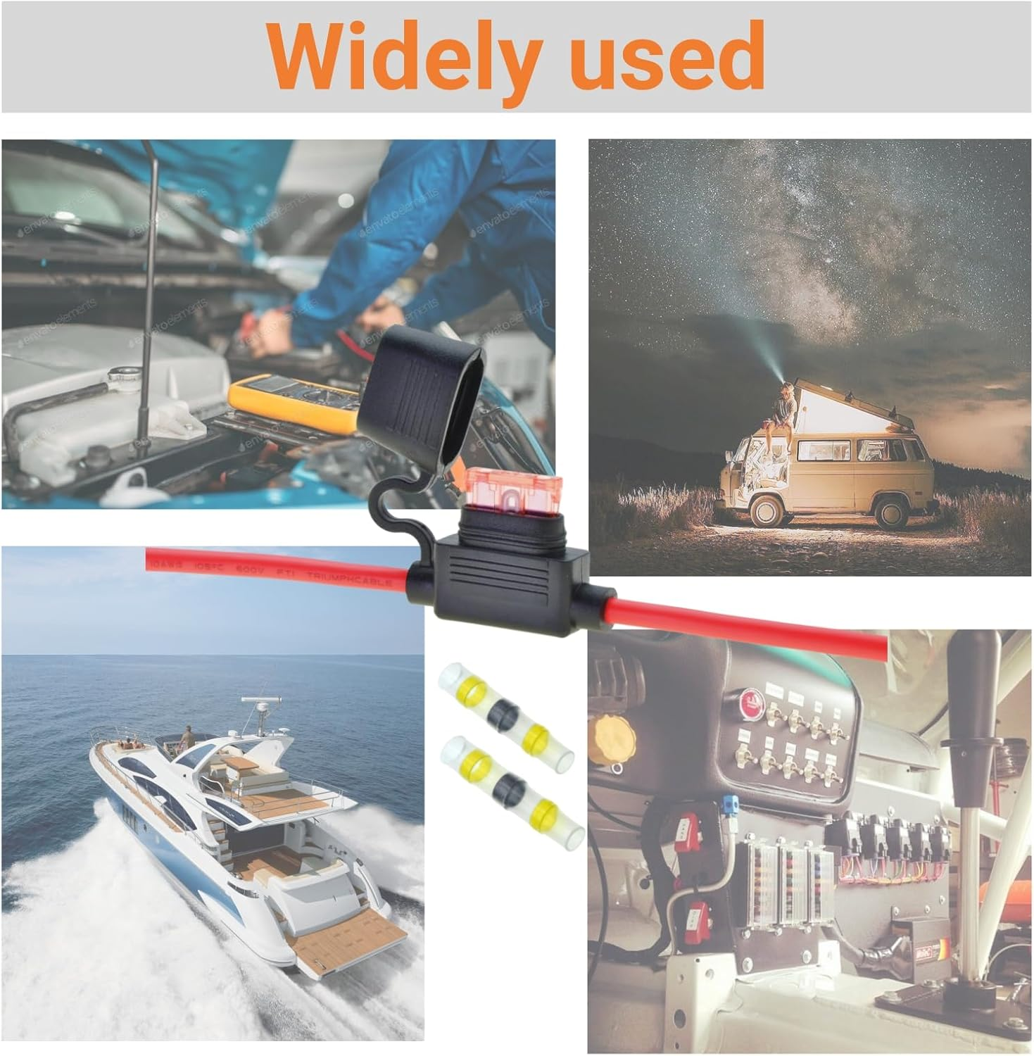 Wlzll 10 Gauge Fuse Holder Inline &ndash; 4 Waterproof Blade Fuse Holder Kit With10 AWG Heat Shrink Solder Seal Wire Connectors &ndash; Automotive Marine ATV RV Protection &ndash; 12V-24V Fuse Block Kit 4+10 Pcs