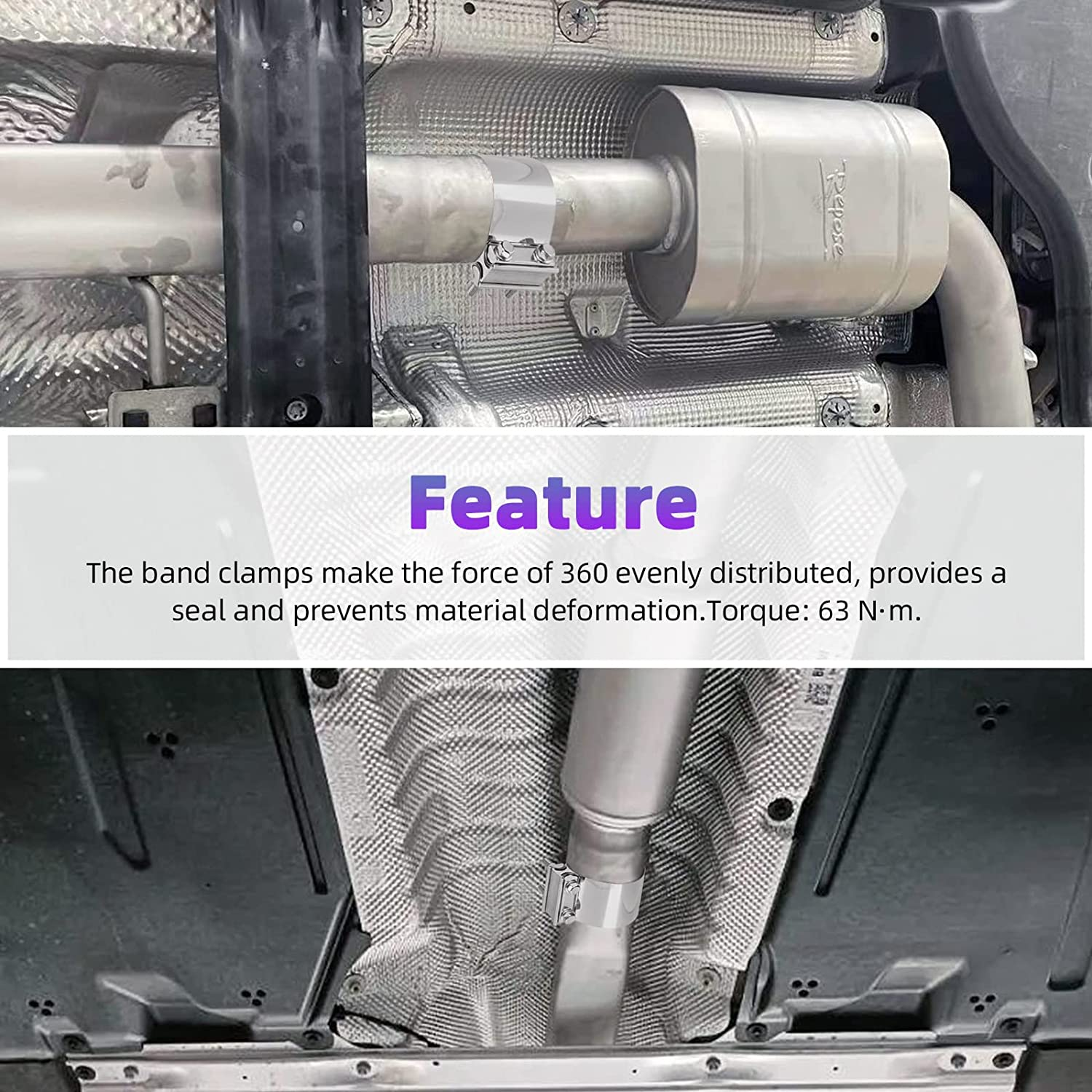 Swpeet 2Pcs 2.75 Inch Stainless Steel Exhaust Clamp, Lap Joint Band Clamp Exhaust Clamps Pipe Repair Parts, Butt Joint Exhaust Band Clamp Sleeve Coupler for Exhaust Pipes Mufflers image number 5