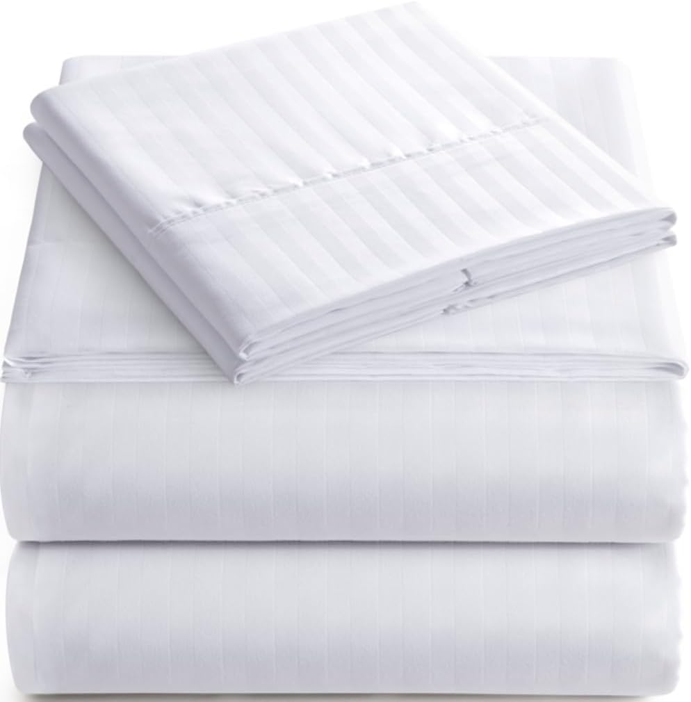 King Sheet Set - 4-Piece Striped Deep Pocket King Bed Sheets - Ultra-Soft & Wrinkle-Free King Size Bedding - Cooling Microfiber King Bed Sheet Set with 1 Fitted Sheet, 1 Flat Sheet, 2 Pillowcases image number 1