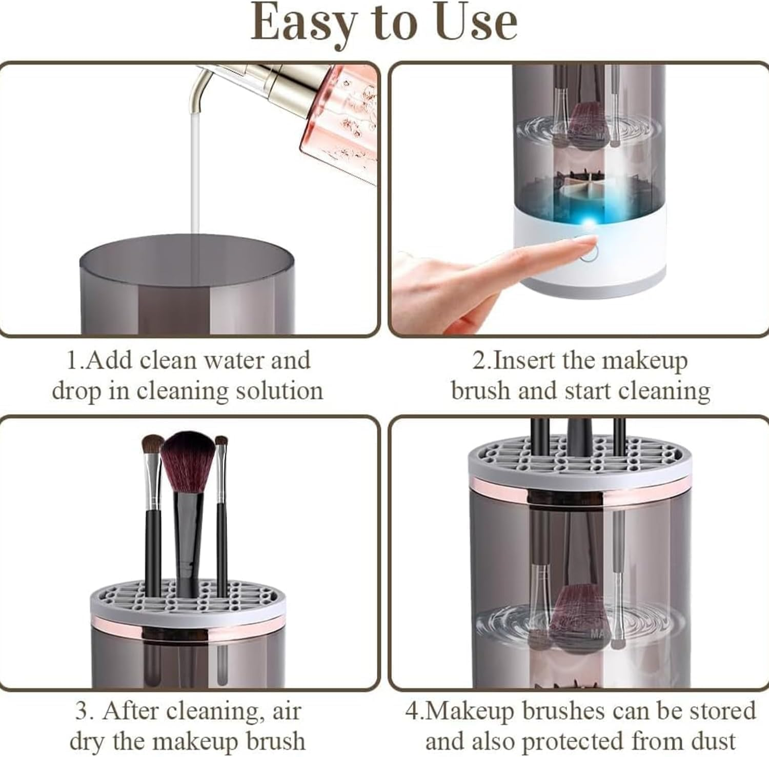 Electric Makeup Brush Cleaner, Automatic Make up Brush Cleaner Machine with Brush Cleaner Mat, Portable Automatic Spinner Cosmetics Brushes Cleaner for All Size Makeup Brushes image number 4