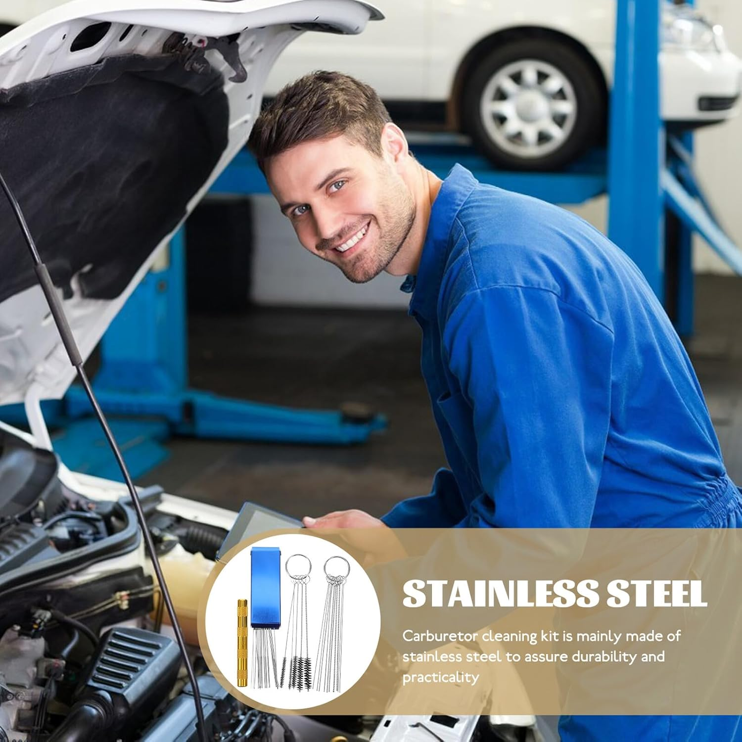 Stainless Steel Carburetor Cleaning Tool Set with Needles and Brushes for Engine Motor Maintenance Portable Cleaning Kit for Welding Torch Tips and Automotive Equipment Easy image number 2