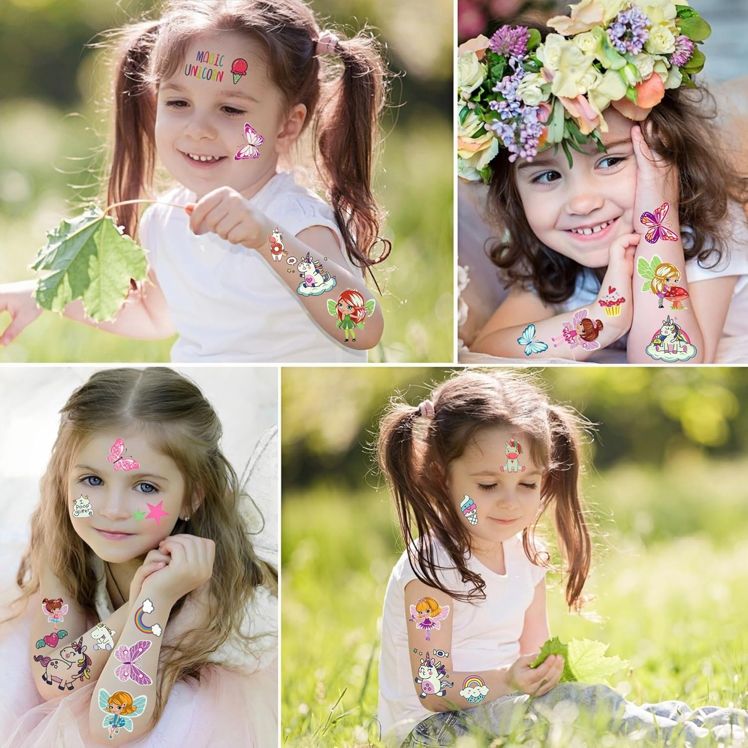 10 Sheets Children'S Tattoos Girls, Fairy Unicorn Tattoos Girls Children'S Birthday Party Favours Gift Girls 3 4 5 6 7 8 9 10 Years Toy Girls Luminous Tattoos Children Butterfly Decoration Birthday - Colour-E image number 6