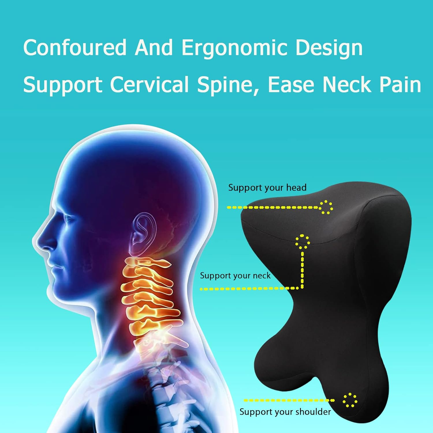 Newsty Car Neck Pillow for Driving Seat Memory Foam Car Headrest Pillow with Adjustable Strap Removable Cover Ergonomic Design Neck Support for Car, Office Chair, Gaming Chair Thoughtful Gift(Black) image number 6