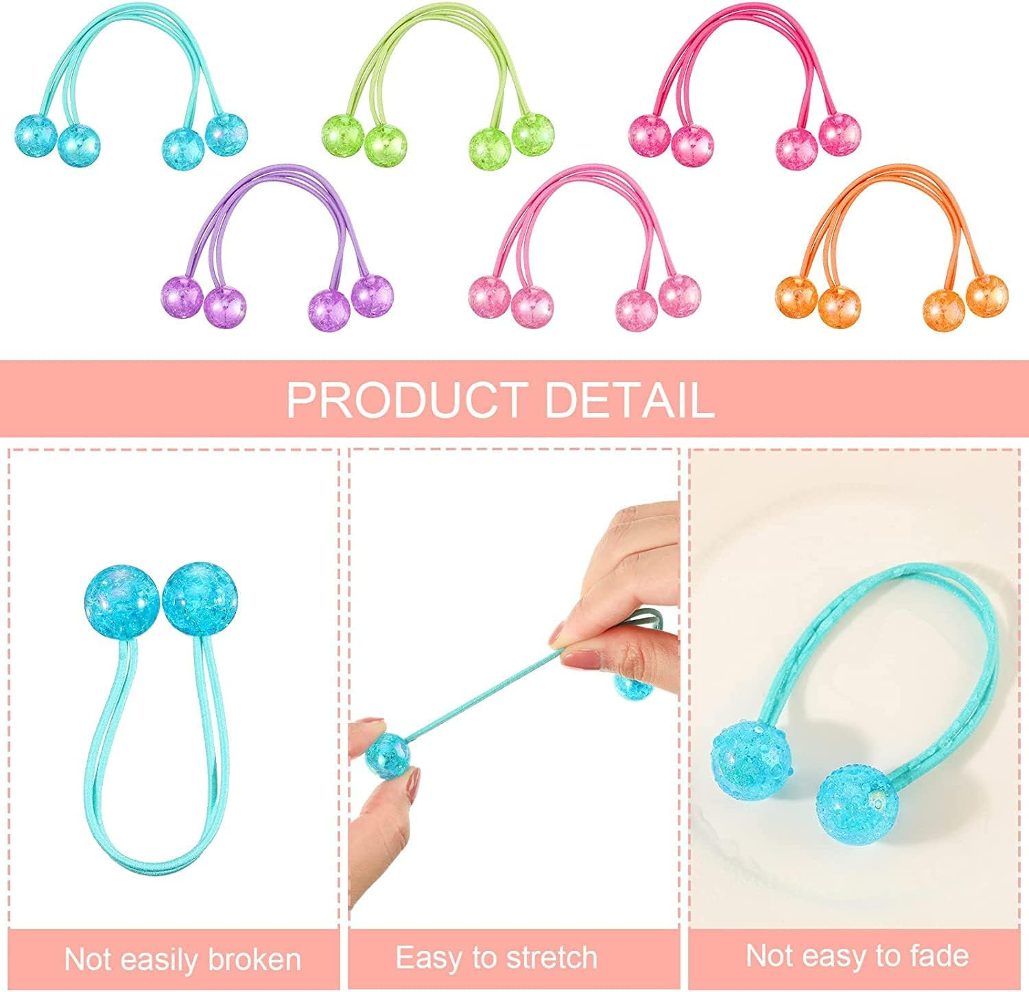 Acrylic Butterfly Ball Elastic Hair Bands - Hair Ties and Ponytail Holders for Girls - 14Pcs Kids Hair Accessories image number 6