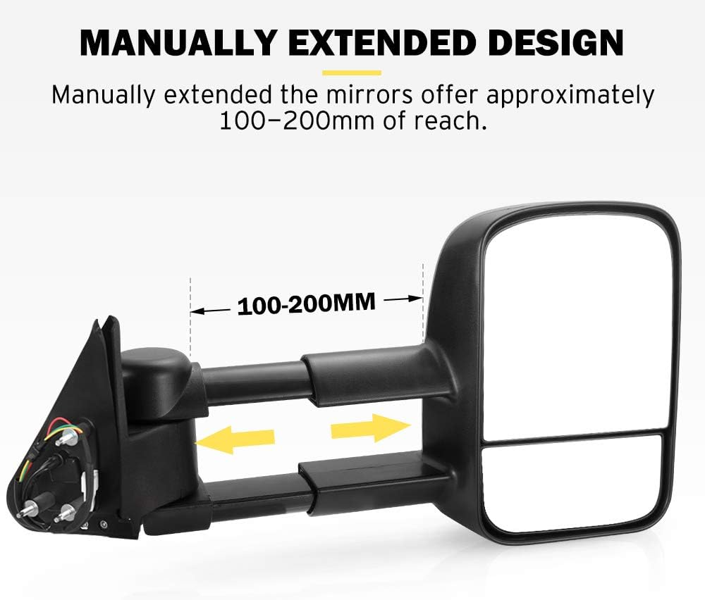 SAN HIMA Pair Towing Mirrors Fits Patrol GU Y61 1997-2016 - Extendable Manually Foldable 20CM Split View Durable & Stylish Tow Mirrors, Black image number 4