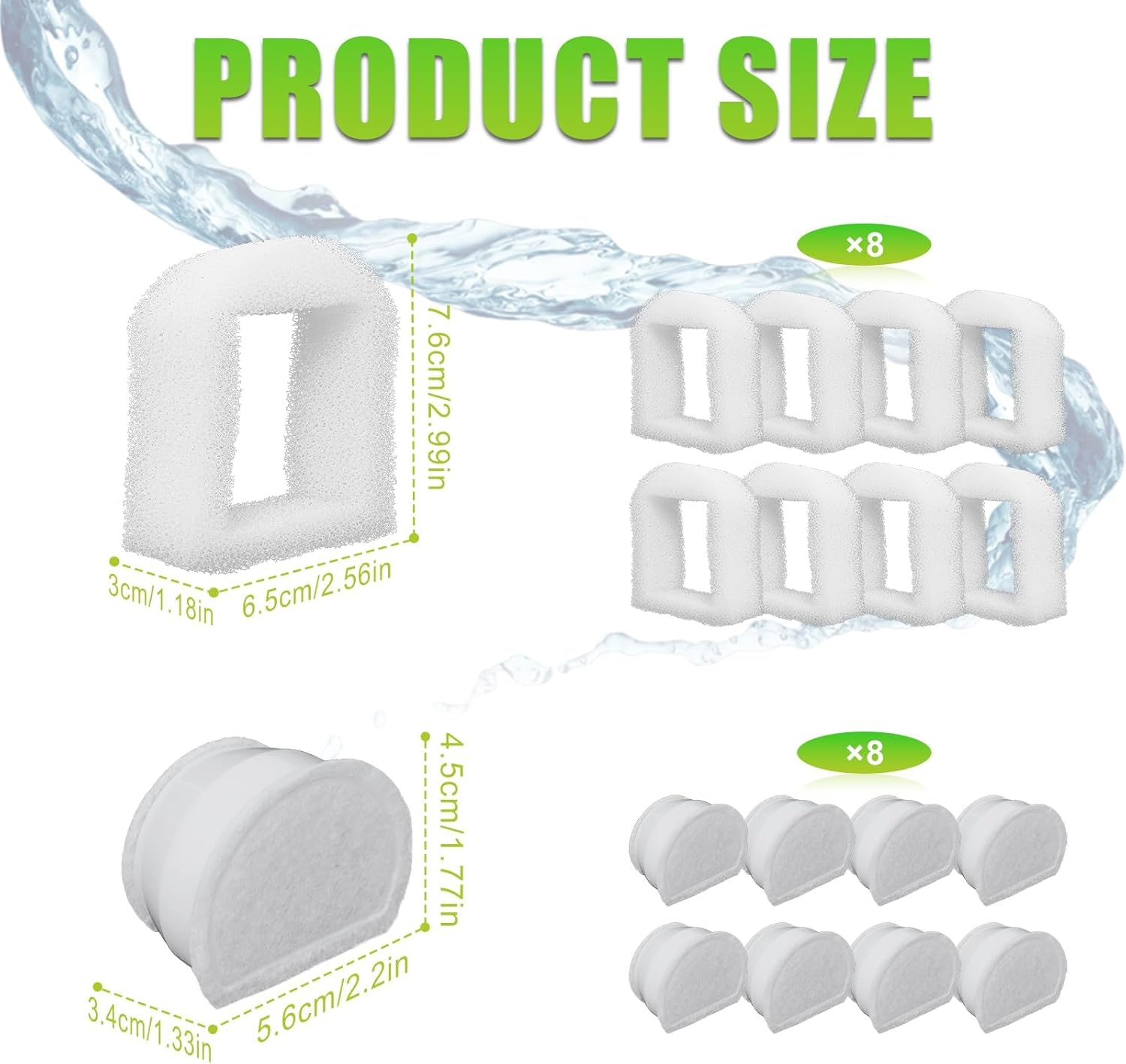 Poweka Foam Pre-Filter and Carbon Filter Compatible with Petsafe Drinkwell Fountain Stainless Steel 360 Avalon Pagoda Seascape and Sedona, Dogs and Cat Animal Water Fountain Prefilter (16 Pack) - Combination 2 image number 2