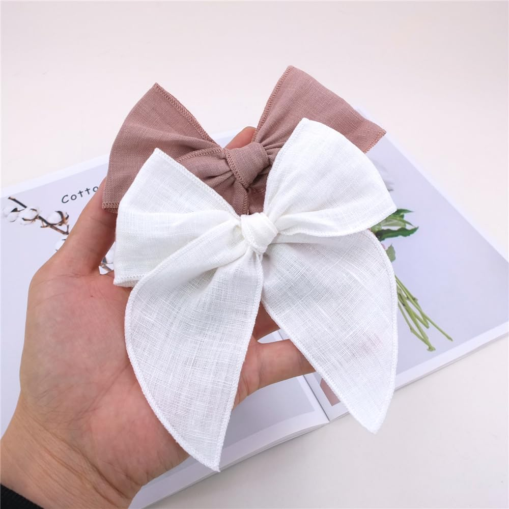 Pack of 4 Gorgeous Fable Bow Hair Clips for Girls Women Linen Hair Bow Alligator Clips Toddler Baby Mom Young Girl Hair Accessories (Antique Natural) - Antique Natural image number 3